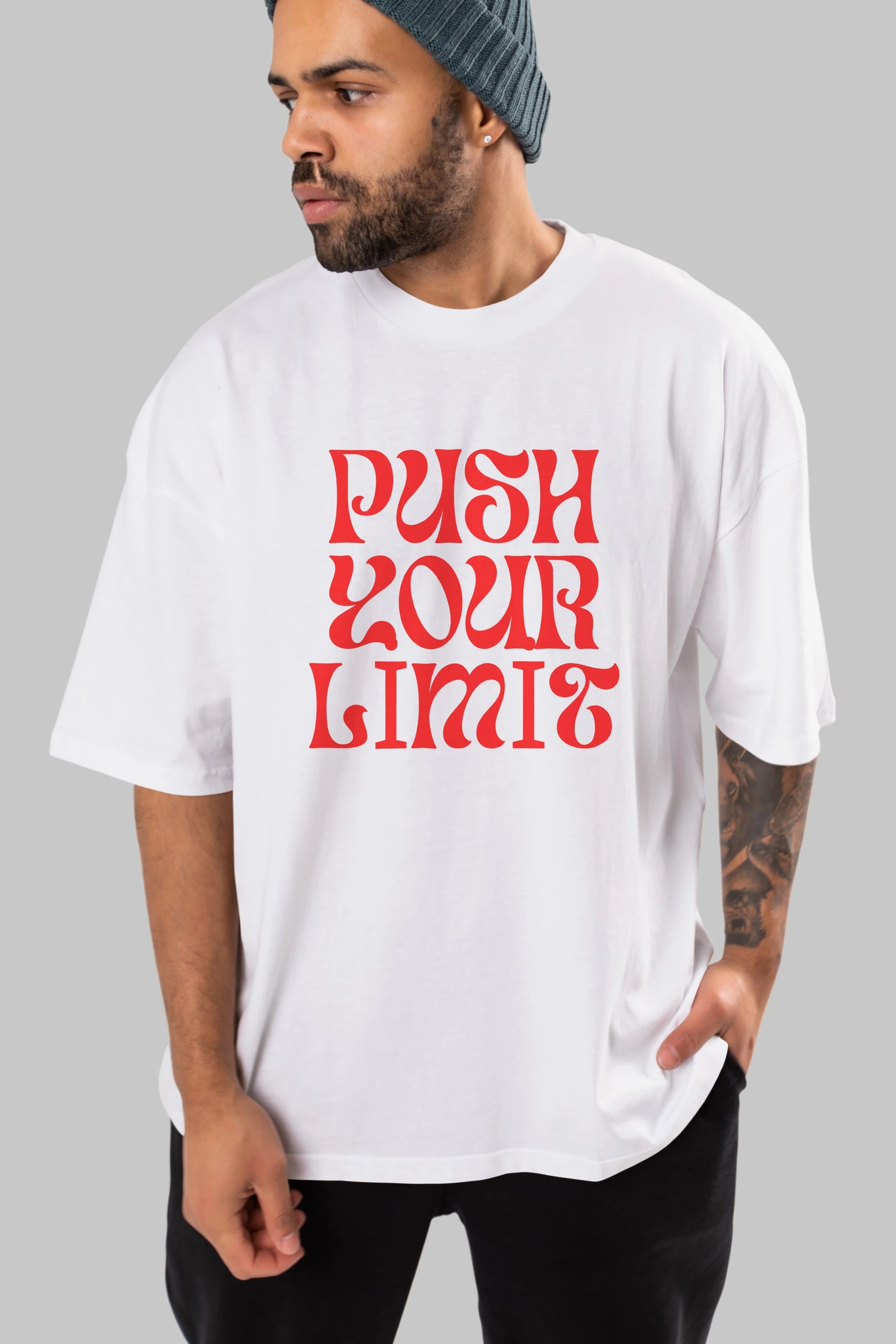 Push Your Limit Yazılı 2 Ön Baskılı Oversize t-shirt Erkek Kadın Unisex