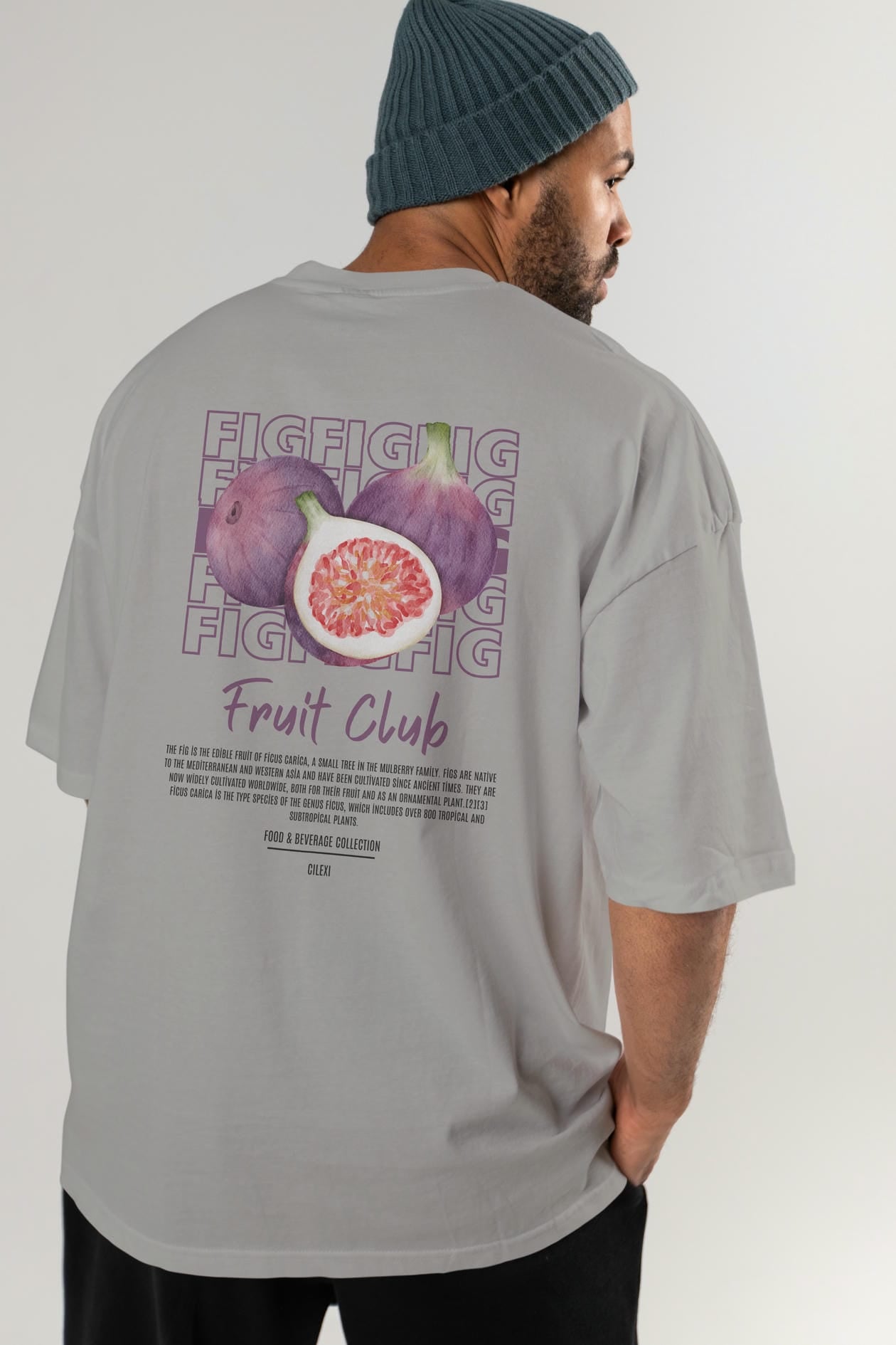 Fig Arka Baskılı Oversize t-shirt Erkek Kadın Pamuk Bisiklet Yaka tişort