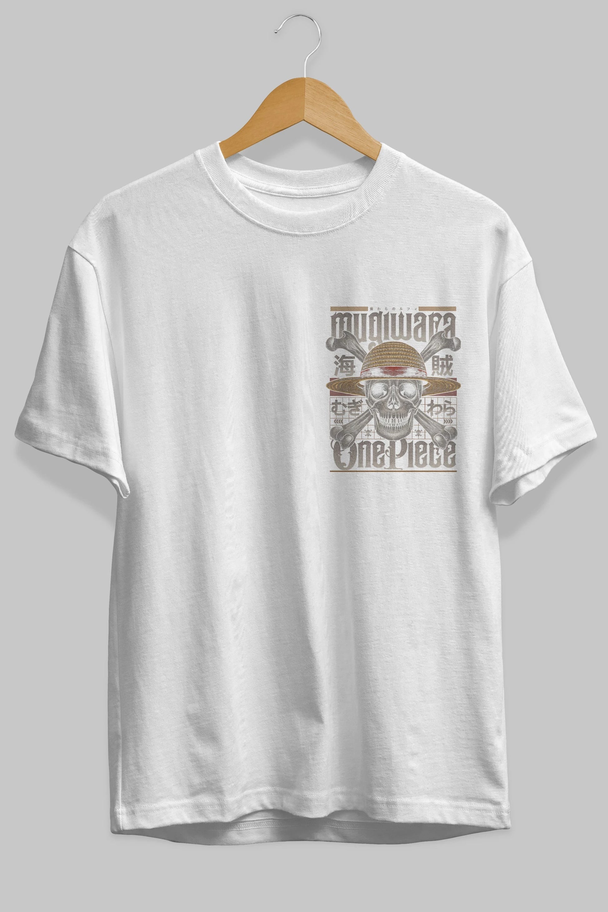 ONE PIECE (2) Ön Sol Baskılı Oversize t-shirt Erkek Kadın Unisex %100 Pamuk Bisiklet Yaka tişort