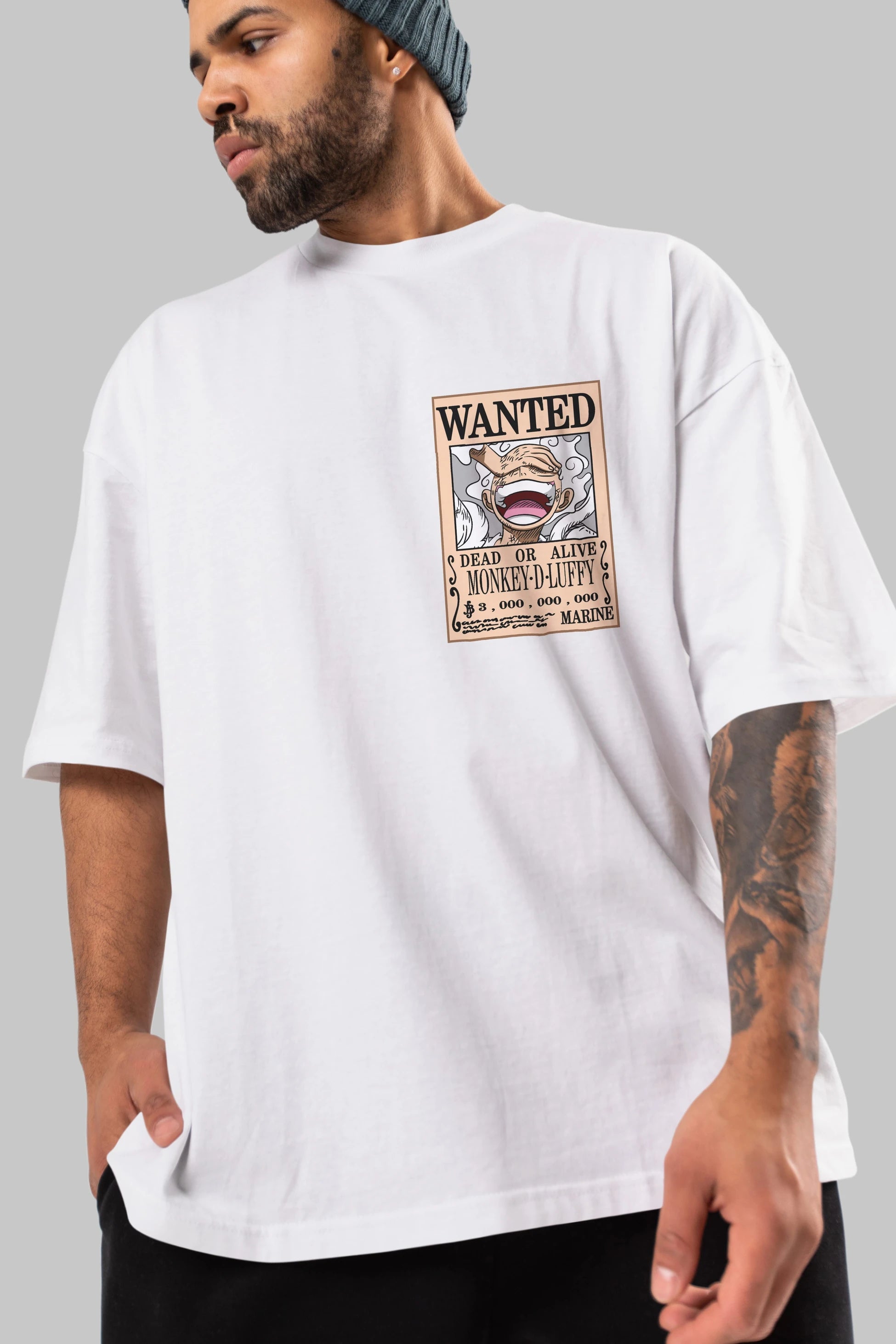 CARTEL LUFFY GEAR 5 Ön Sol Baskılı Oversize t-shirt Erkek Kadın Unisex %100 Pamuk Bisiklet Yaka tişort