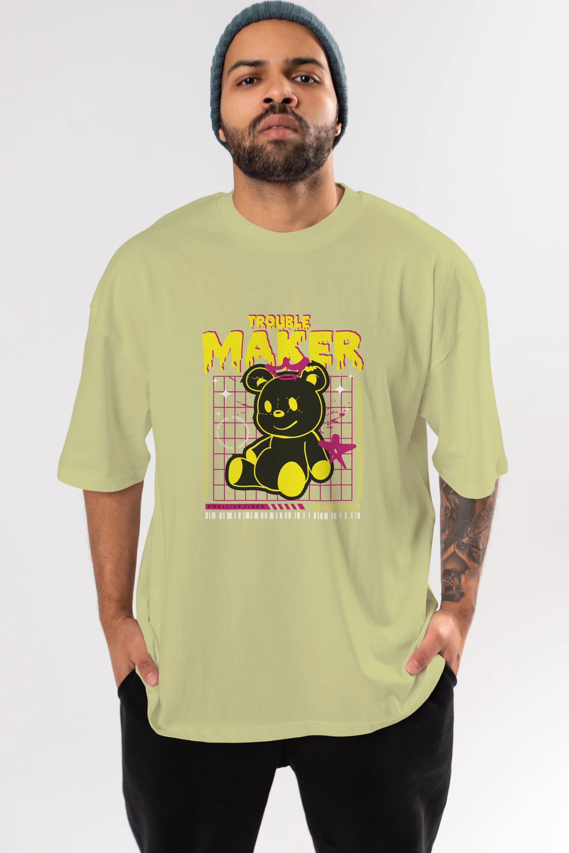 Teddy Bear Trouble Maker Ön Baskılı Oversize t-shirt Erkek Kadın Unisex