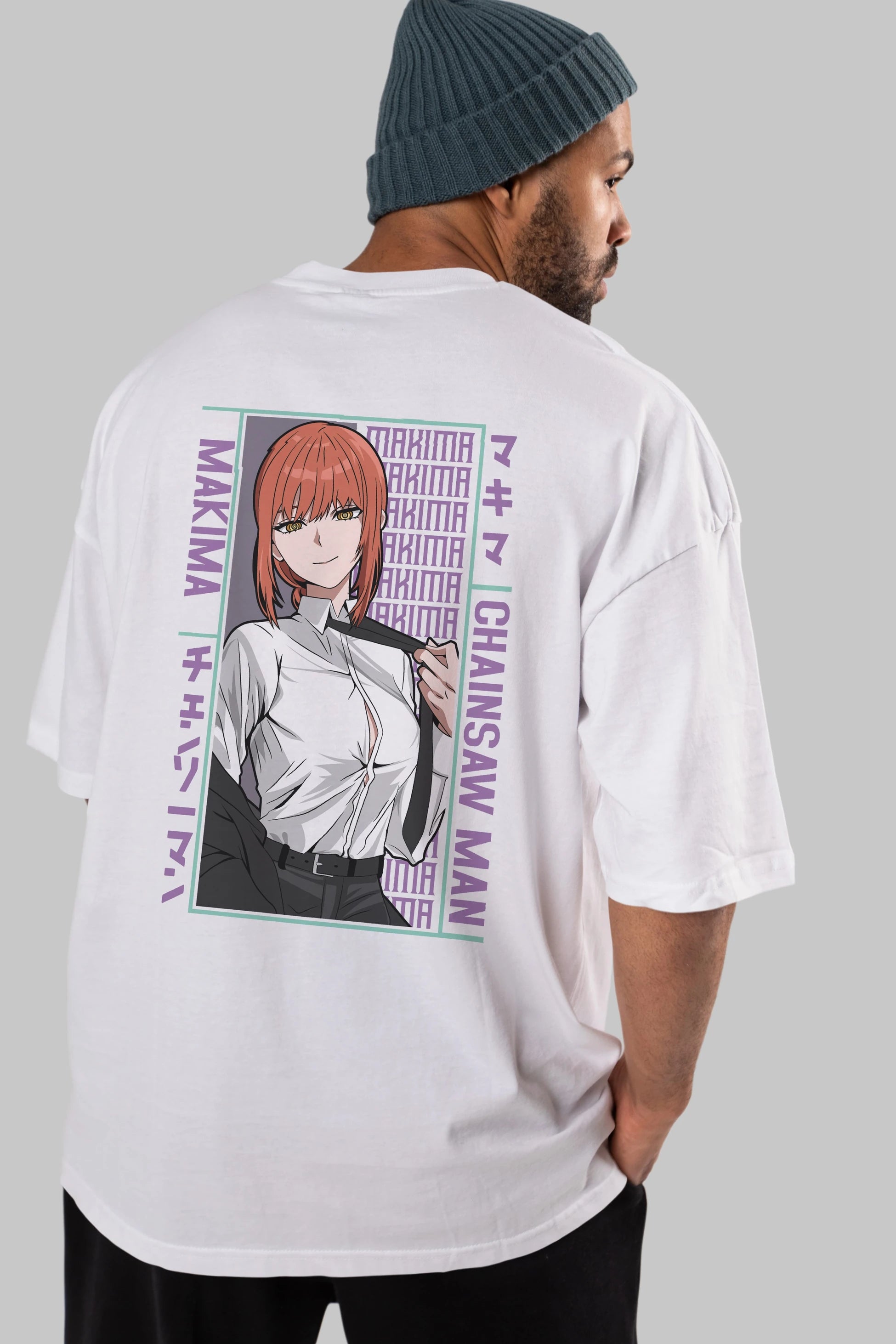 Makima Chain Saw Man Anime Arka Baskılı Oversize t-shirt Erkek Kadın Unisex