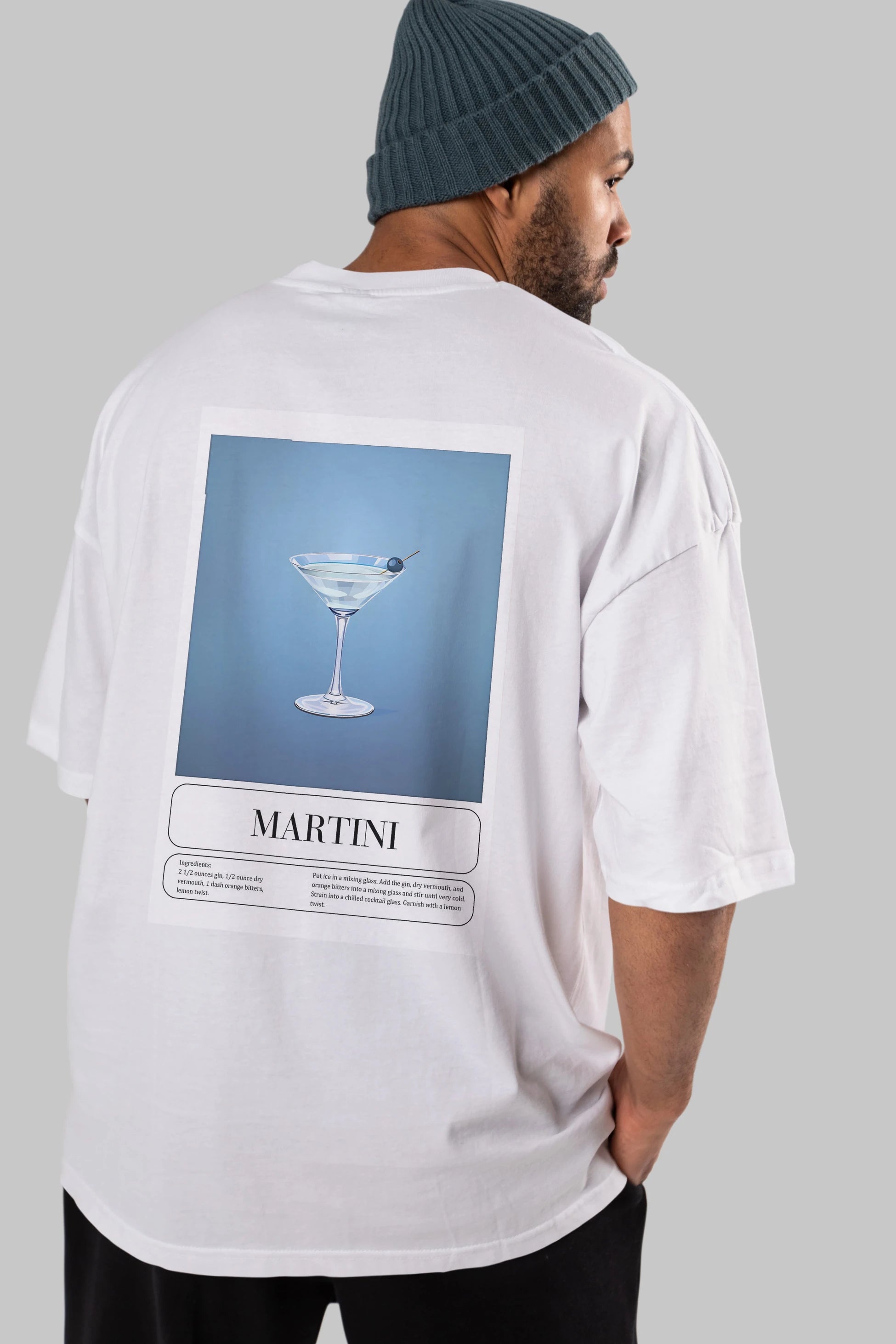 Martini Arka Baskılı Oversize t-shirt Erkek Kadın Unisex %100 Pamuk Bisiklet Yaka tişort