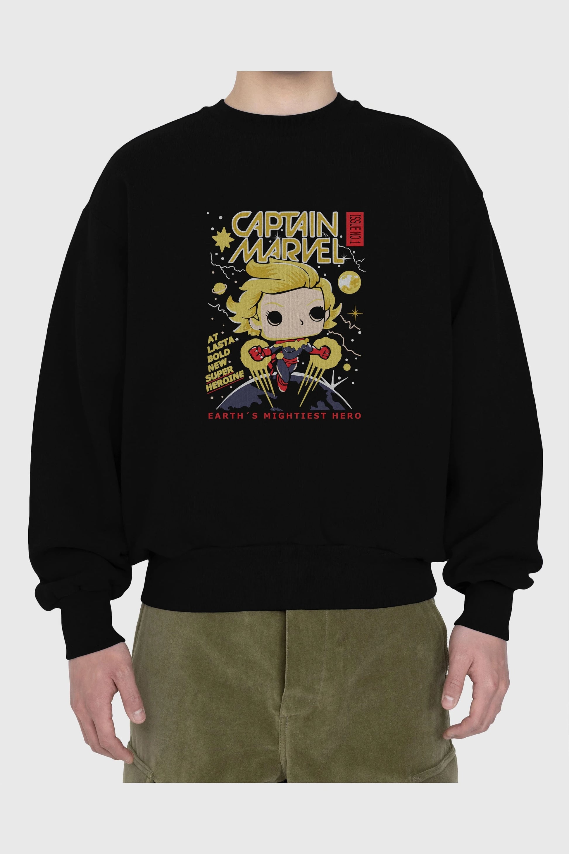 Captain Marvel Ön Baskılı Oversize Sweatshirt Erkek Kadın Unisex