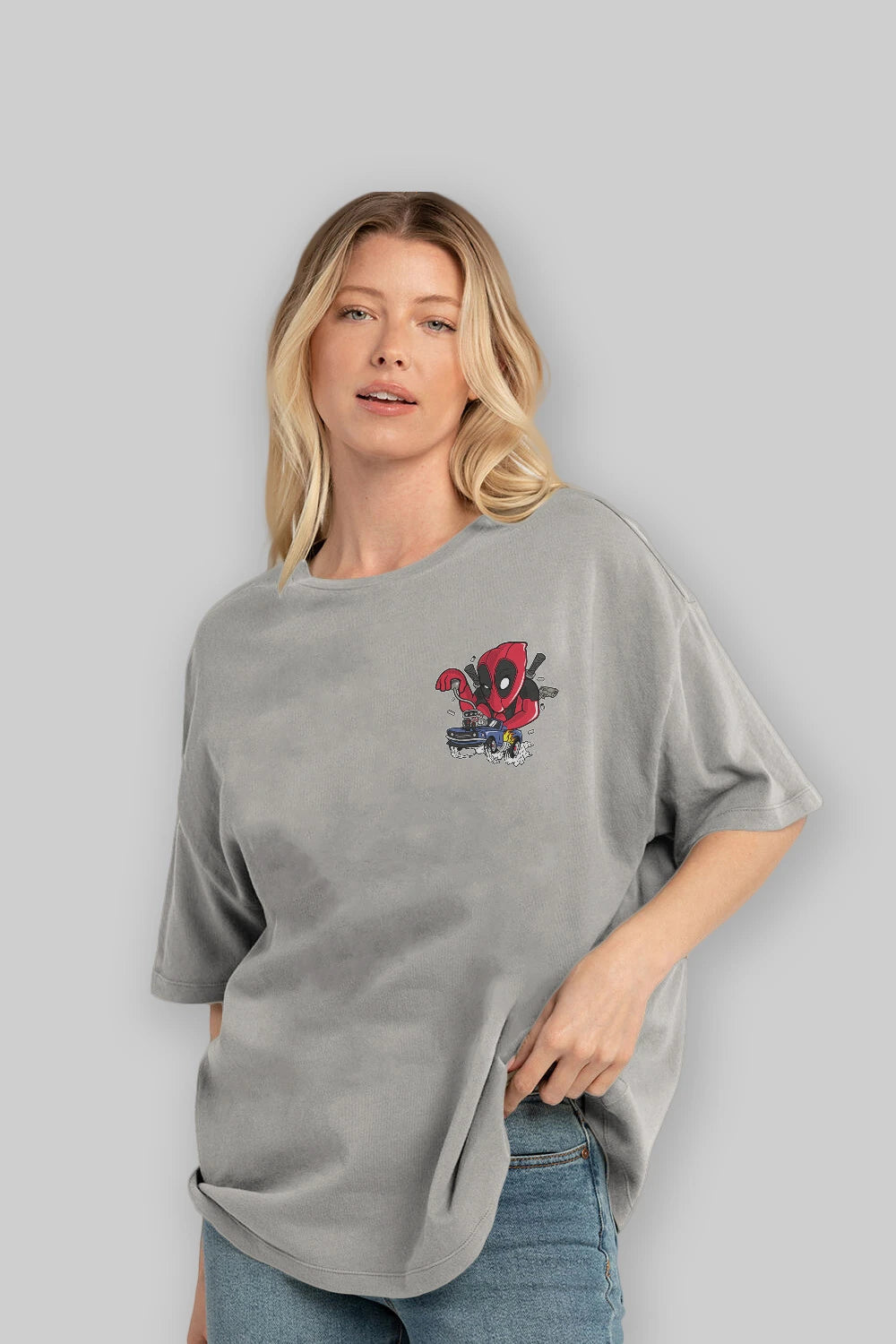 Deadpool (21) Ön Sol Baskılı Oversize t-shirt Erkek Kadın Unisex %100 Pamuk Bisiklet Yaka tişort