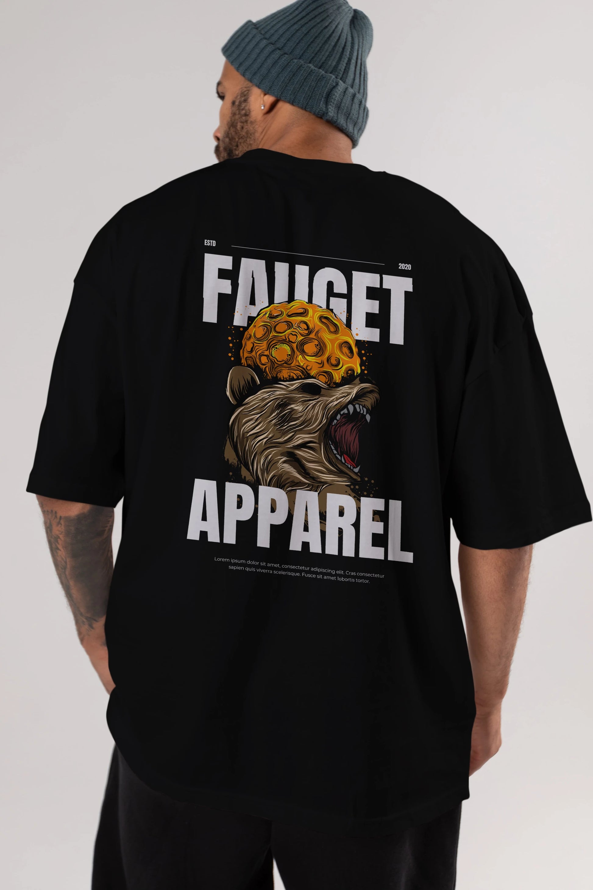 Bear Angry Fauget Apparel Arka Baskılı Oversize t-shirt Erkek Kadın Unisex