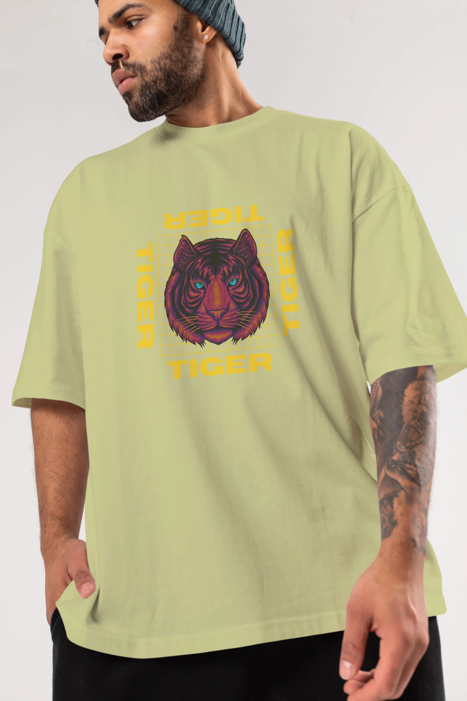 Tiger Yazılı Streetwear Ön Baskılı Oversize t-shirt Erkek Kadın Unisex