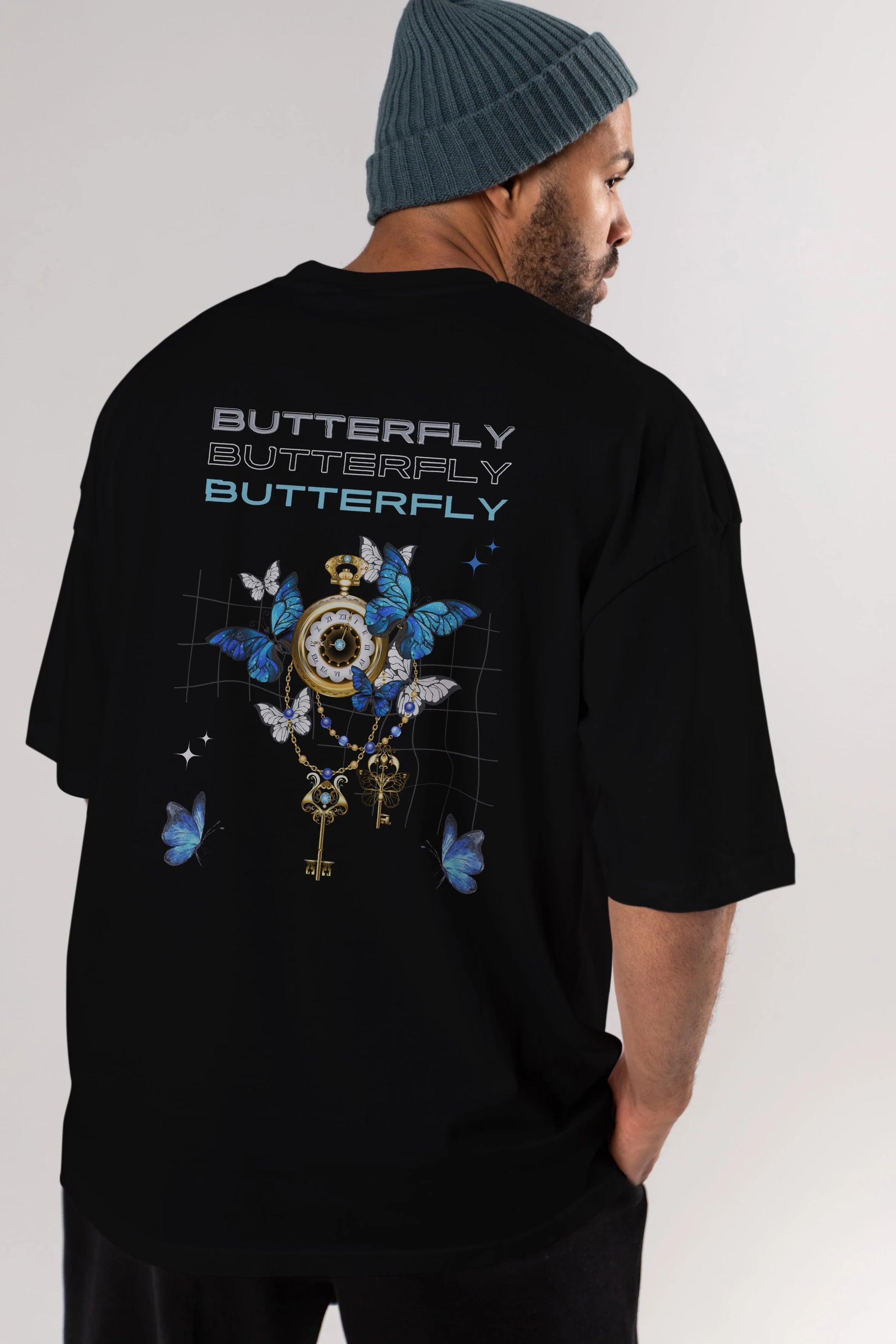Butterfly Yazılı Arka Baskılı Oversize t-shirt Erkek Kadın Unisex