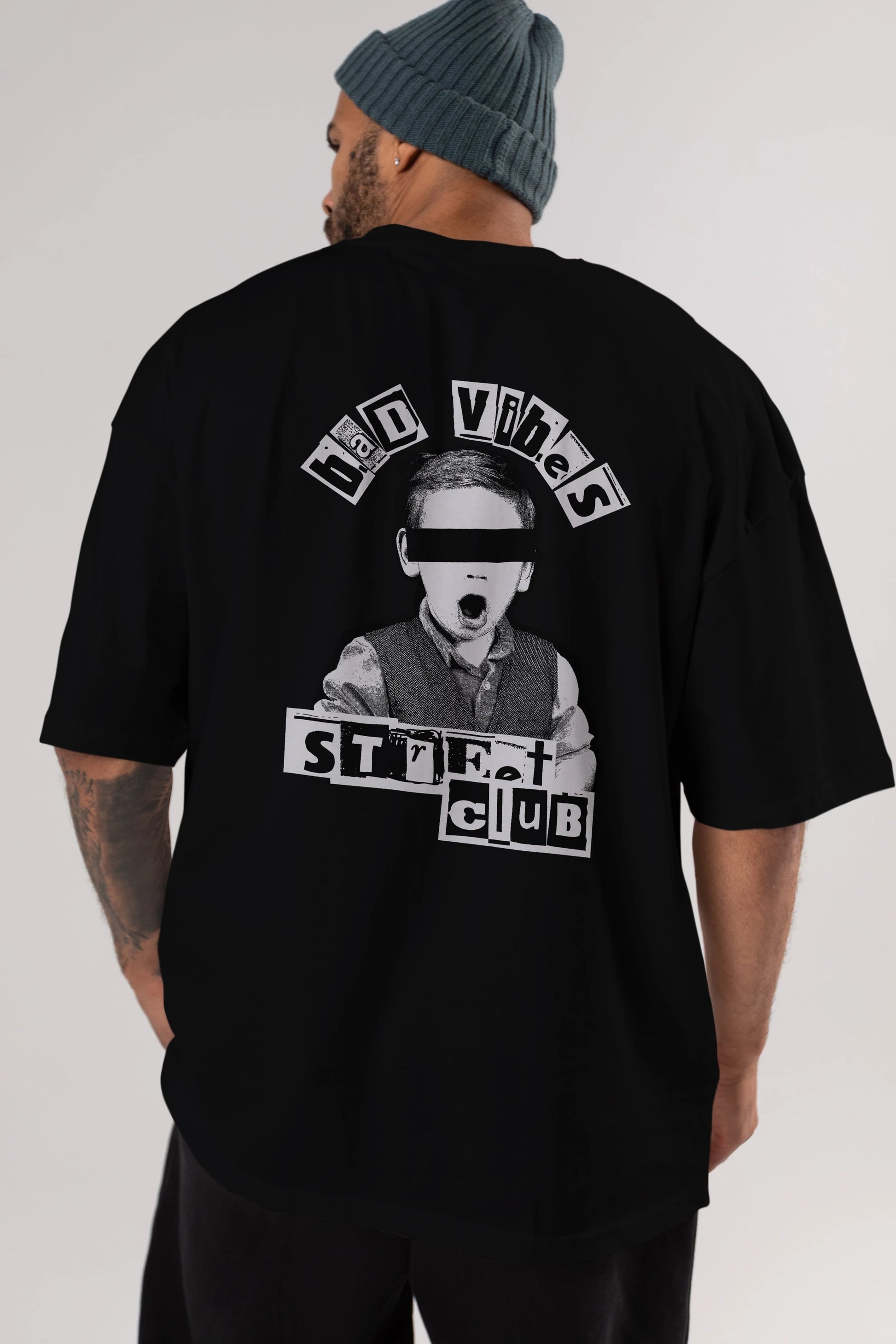 Bad Vibes Street Club Arka Baskılı Oversize t-shirt Erkek Kadın Unisex