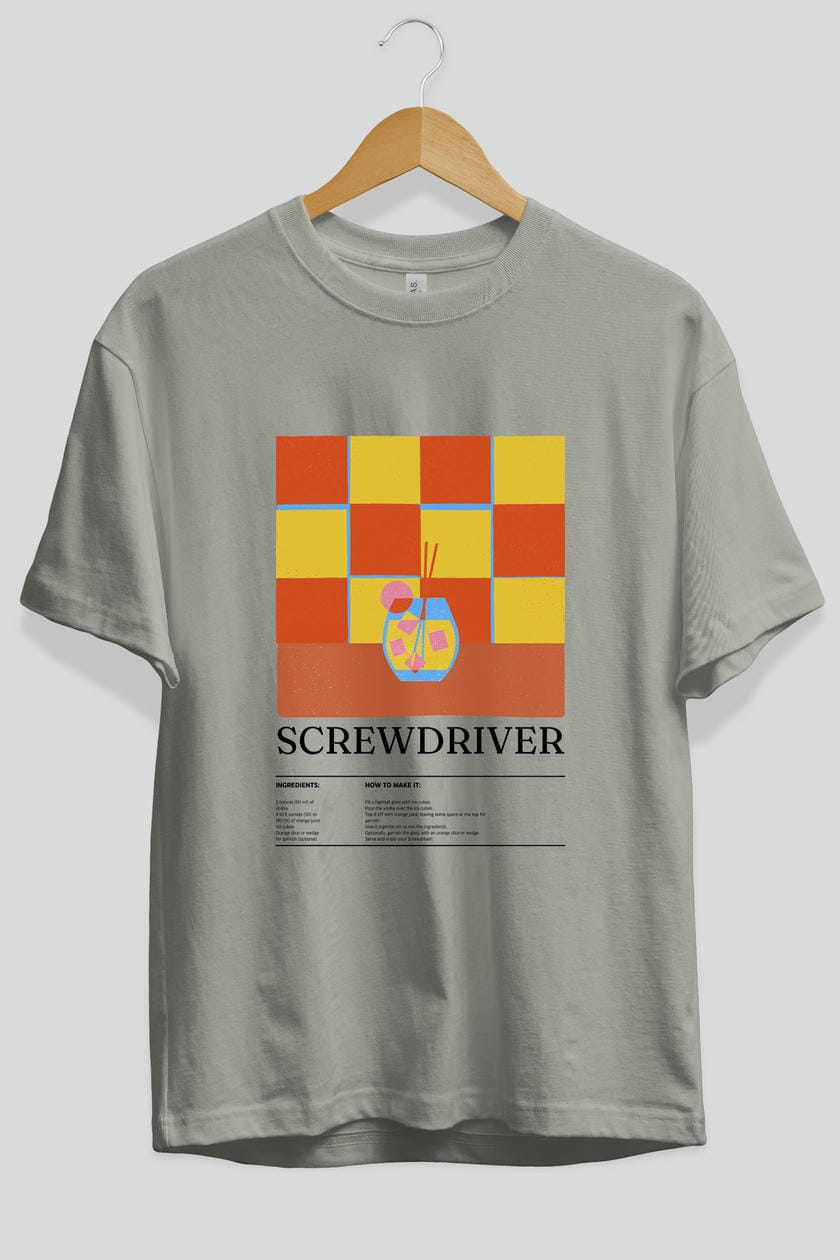 Screwdriver Kokteyl Ön Baskılı Oversize t-shirt Erkek Kadın %100 Pamuk Bisiklet Yaka tişort