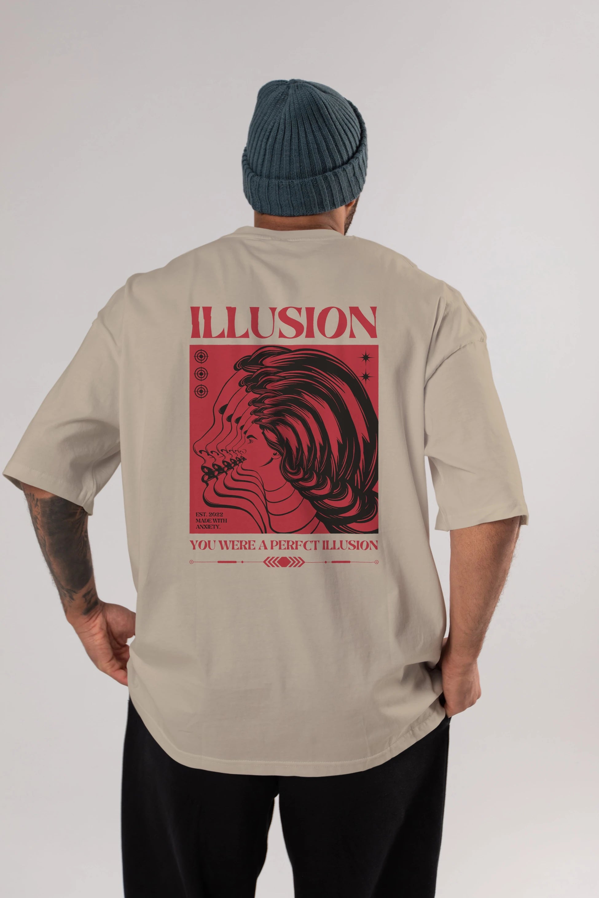 Illusion Streetwear Arka Baskılı Oversize t-shirt Erkek Kadın Unisex