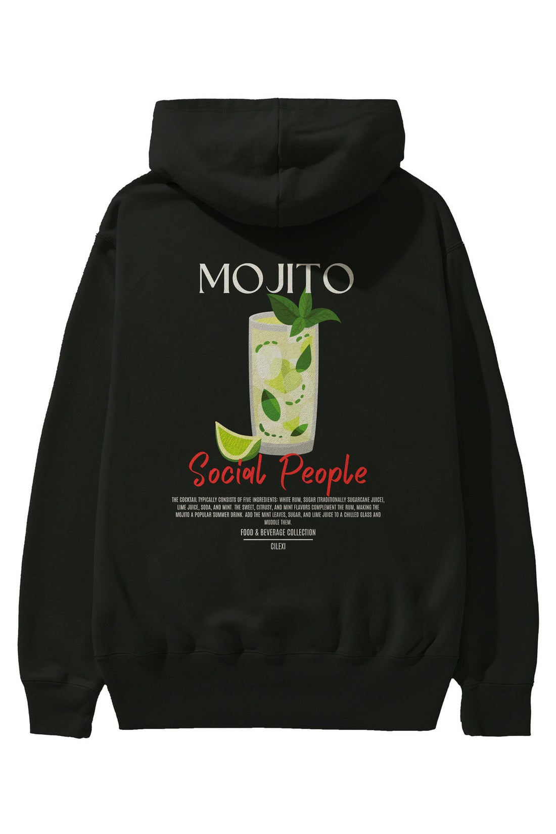 Mojito Kokteyl Arka Baskılı Hoodie Oversize Kapüşonlu Sweatshirt Erkek Kadın