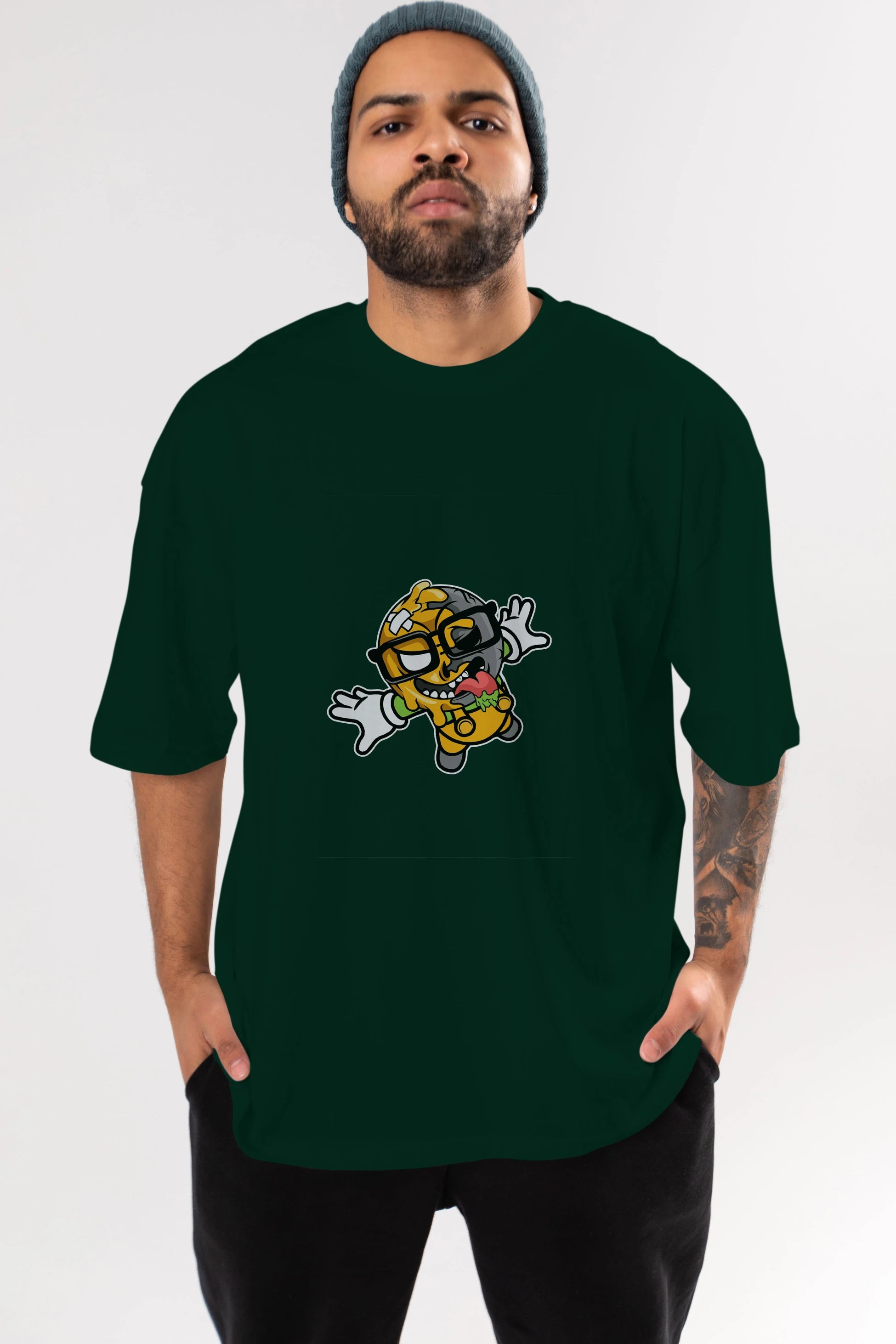 Smiley Jump Ön Baskılı Oversize t-shirt Erkek Kadın Unisex %100 Pamuk tişort