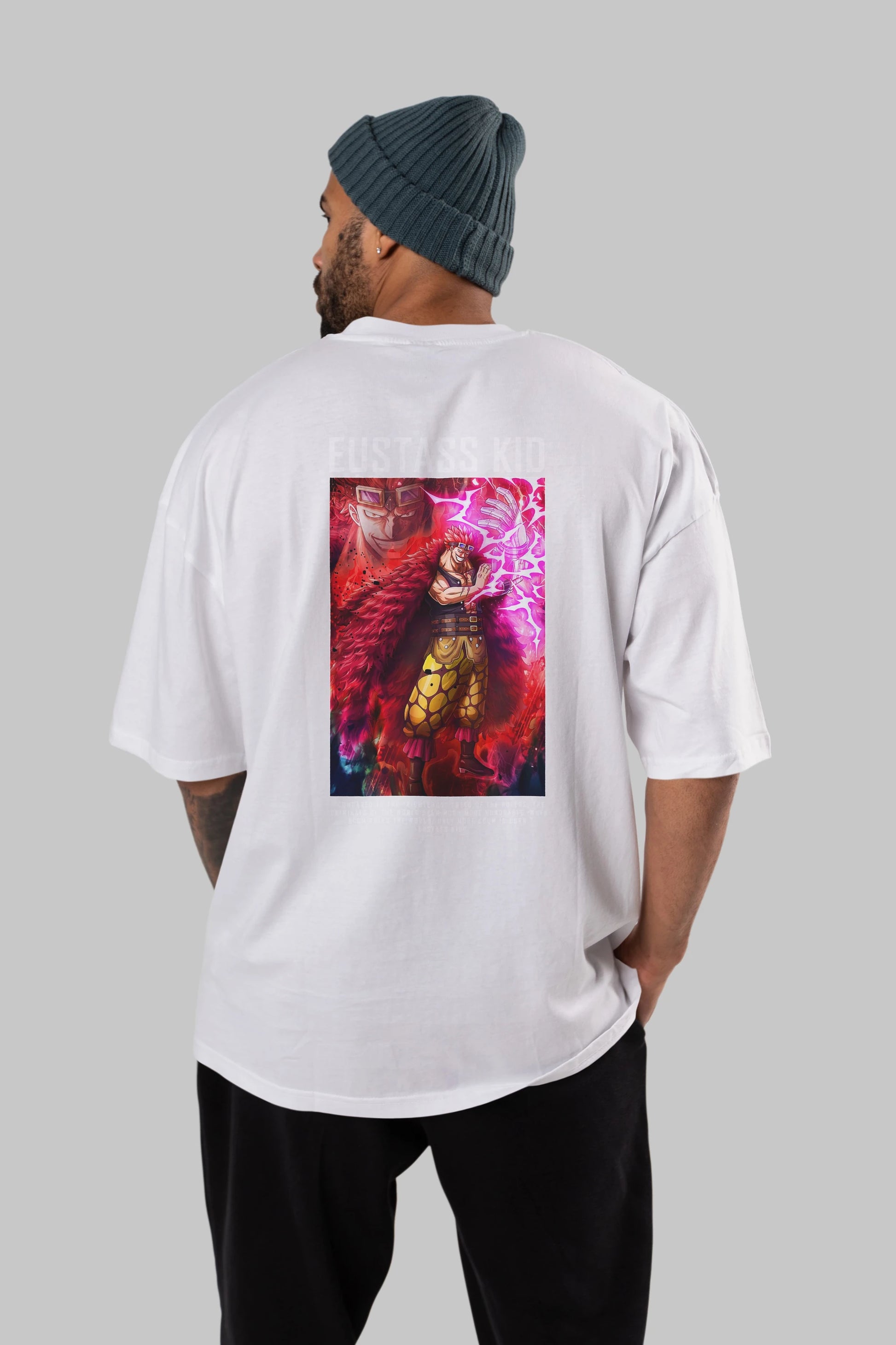 Eustass Kid Anime Arka Baskılı Oversize t-shirt Erkek Kadın Unisex %100 pamuk tişort