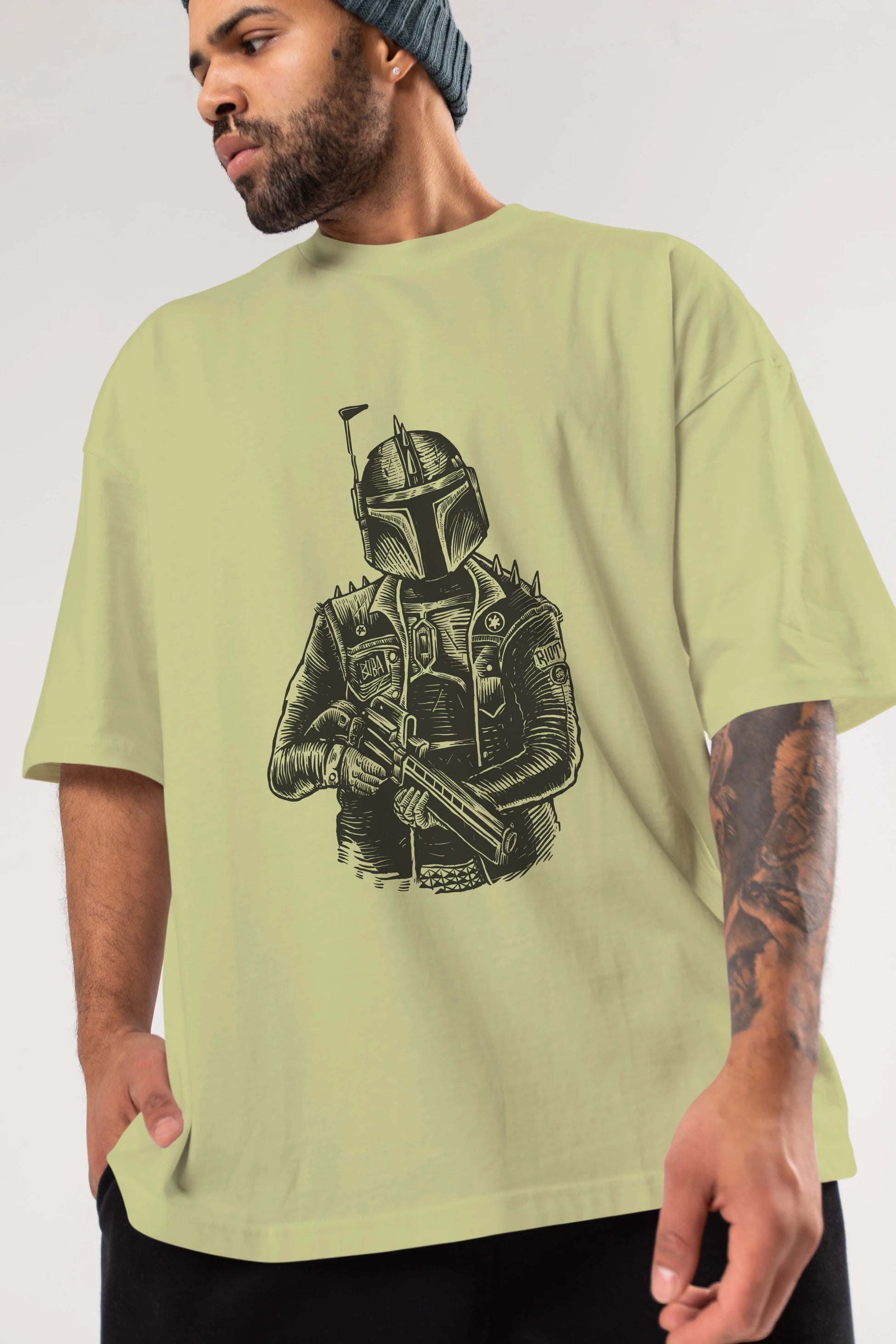Boba Punk Ön Baskılı Oversize t-shirt Erkek Kadın Unisex %100 Pamuk tişort