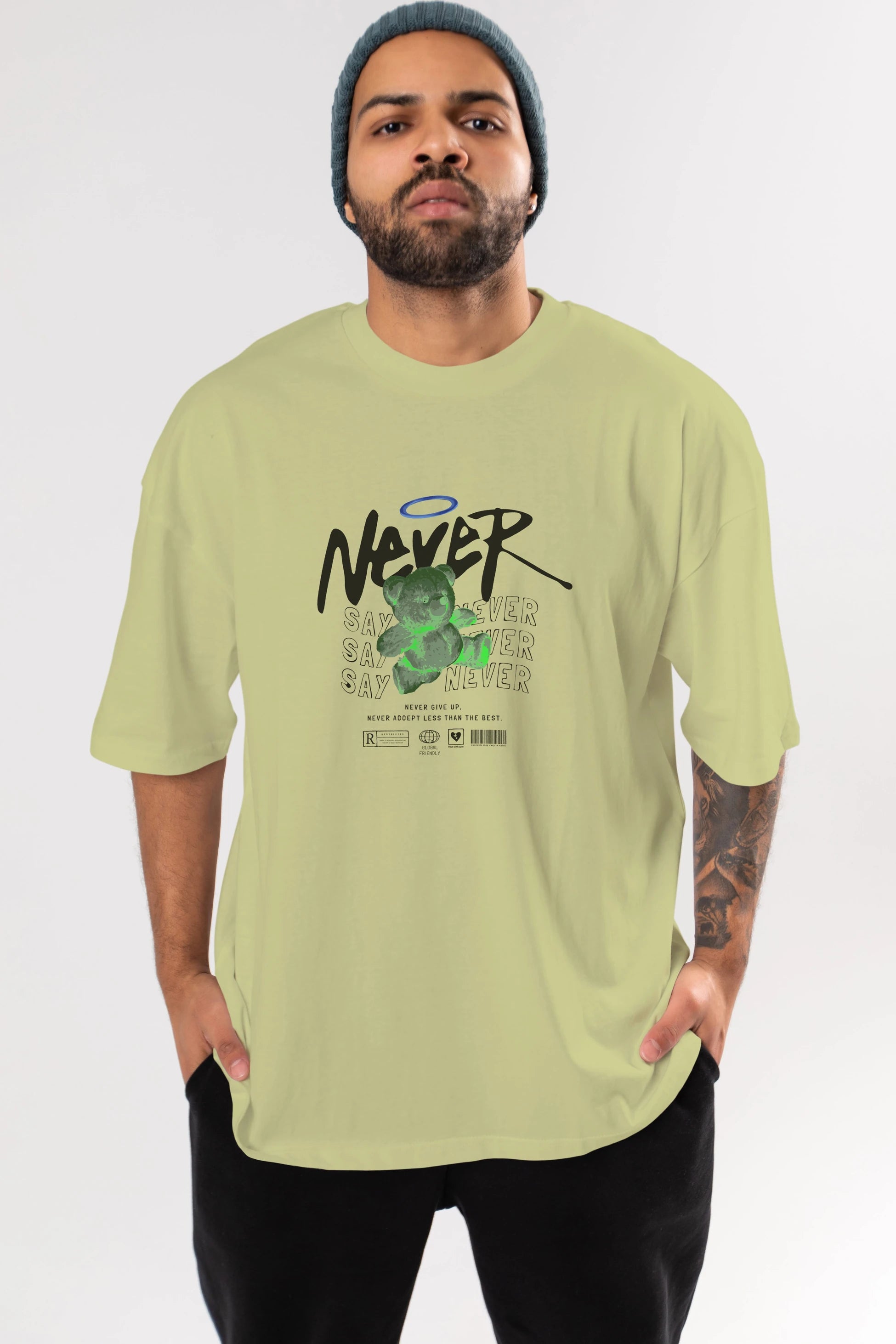 Teddy Bear Never Ön Baskılı Oversize t-shirt Erkek Kadın Unisex