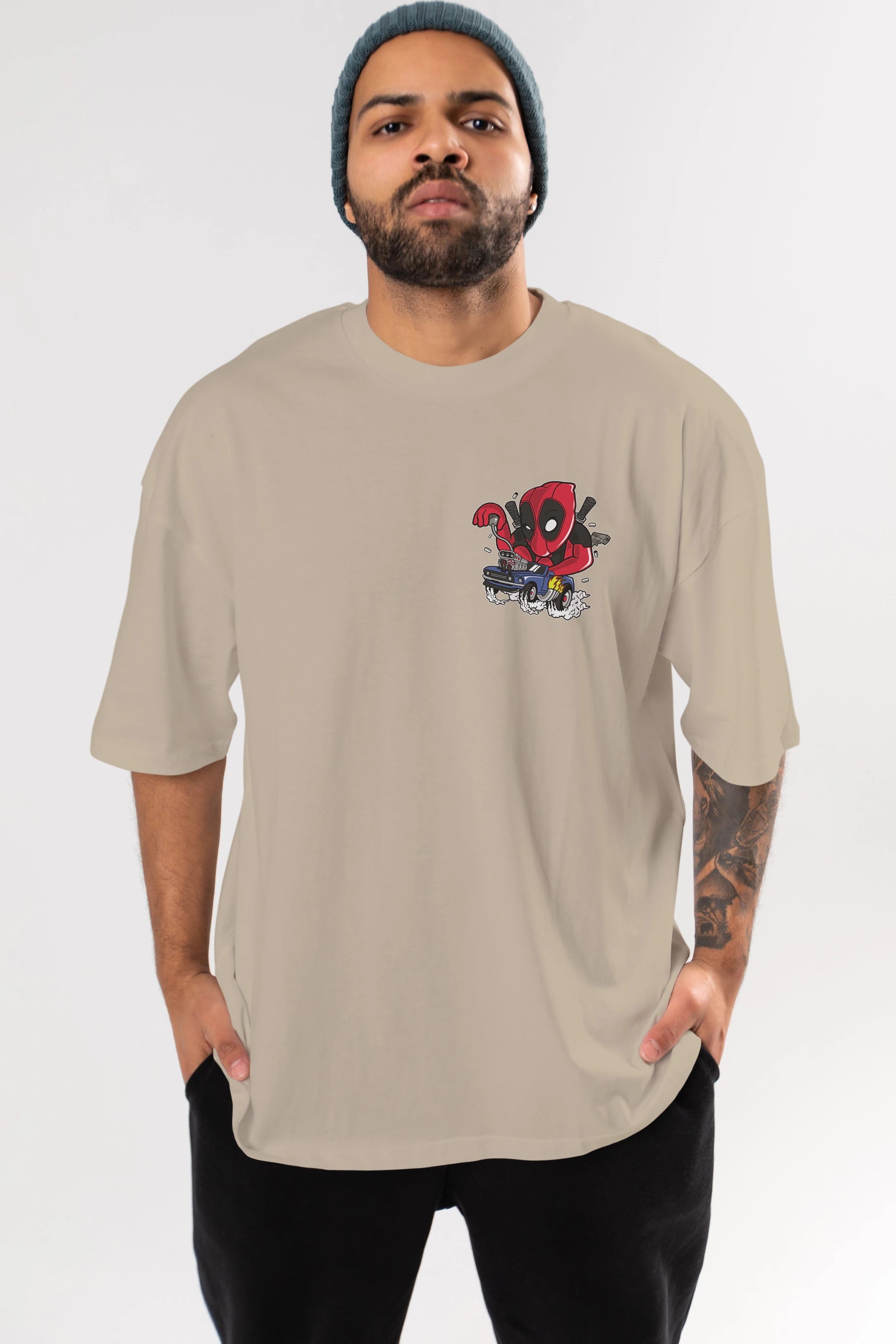 Deadpool (21) Ön Sol Baskılı Oversize t-shirt Erkek Kadın Unisex %100 Pamuk Bisiklet Yaka tişort