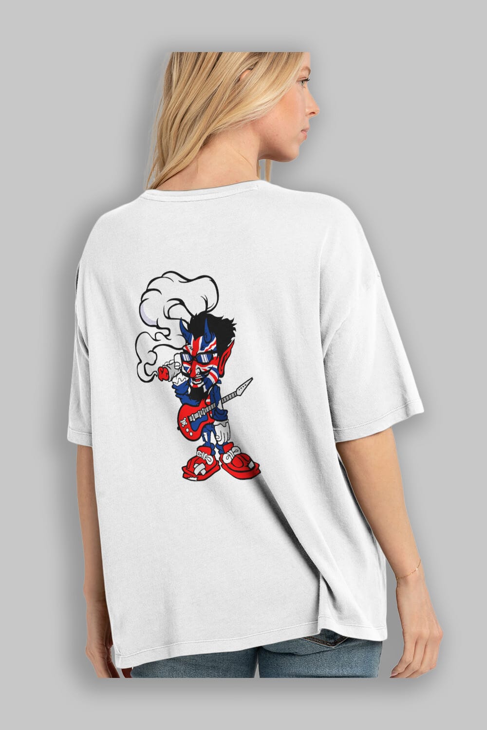 Uk Devil Rockstar Arka Baskılı Oversize t-shirt Erkek Kadın Unisex %100 Pamuk tişort