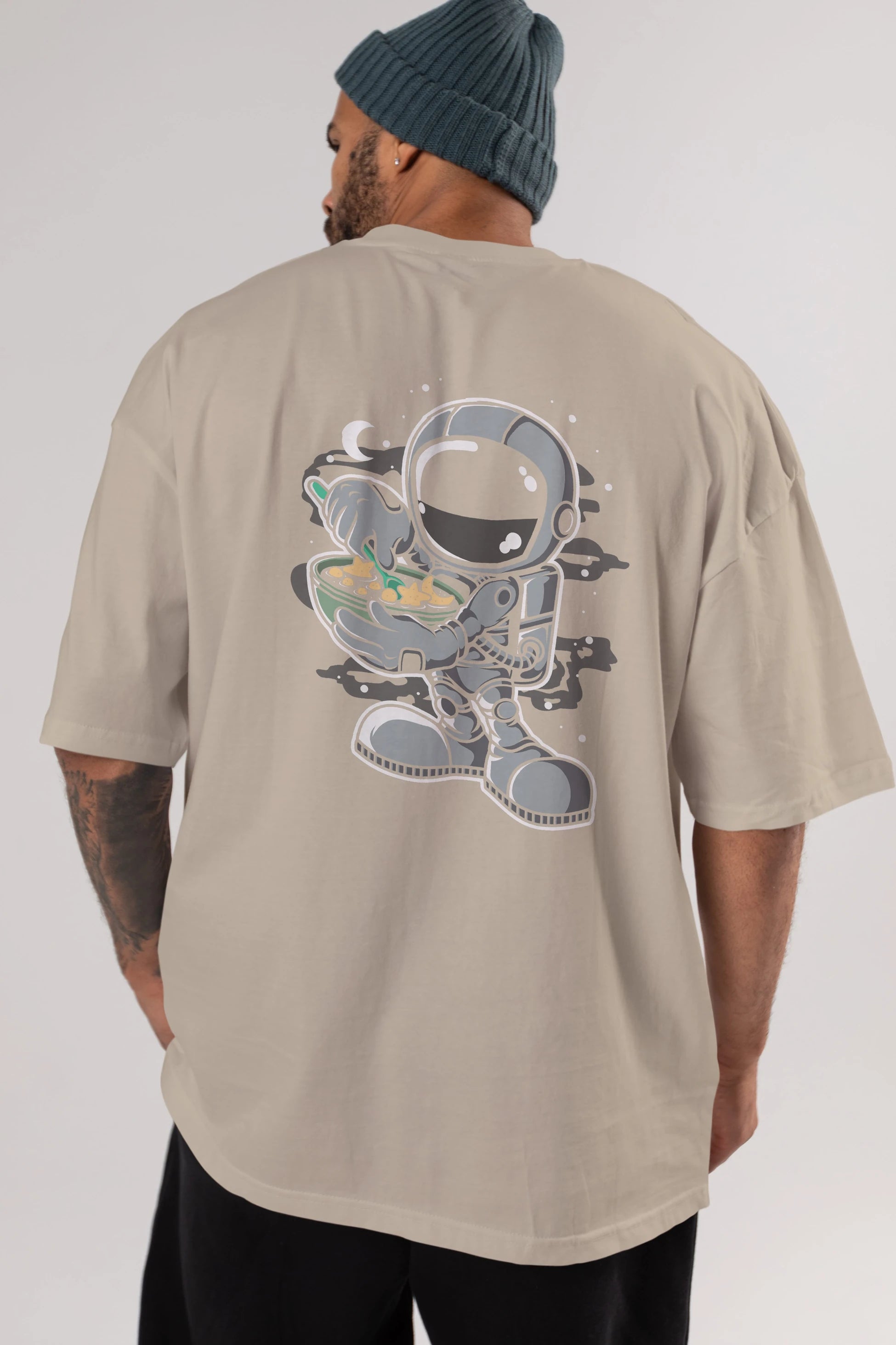 Astronaut Star Flakes Arka Baskılı Oversize t-shirt Erkek Kadın Unisex