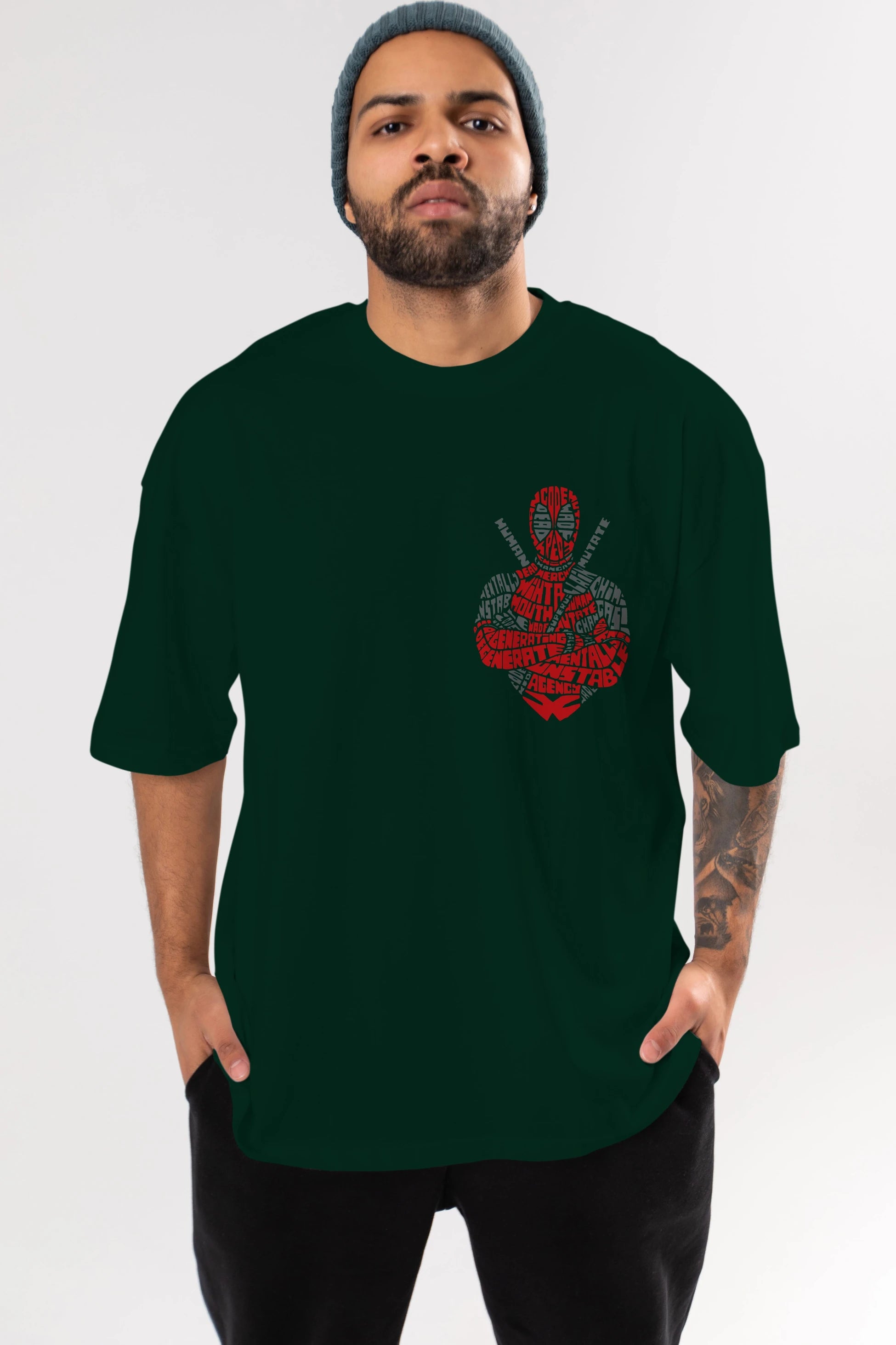 Deadpool (16) Ön Sol Baskılı Oversize t-shirt Erkek Kadın Unisex %100 Pamuk Bisiklet Yaka tişort