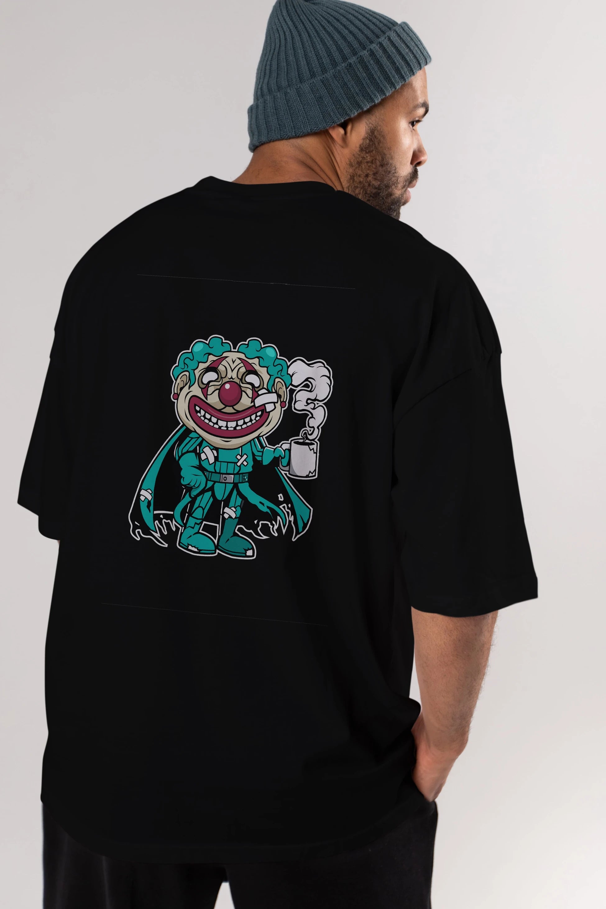 Super Clown Arka Baskılı Oversize t-shirt Erkek Kadın Unisex %100 Pamuk tişort