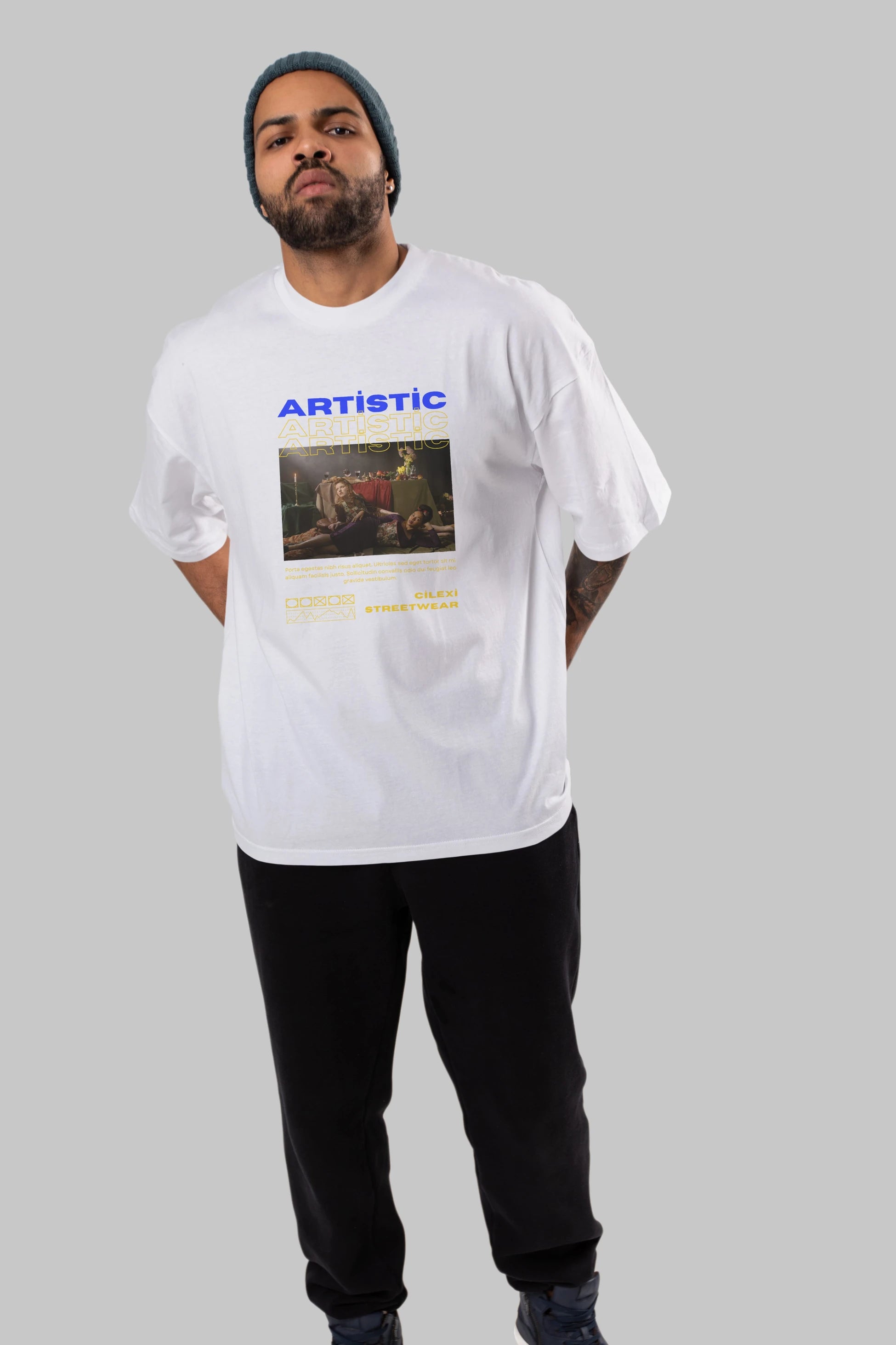 Artistic Yazılı Streetwear Ön Baskılı Oversize t-shirt Erkek Kadın Unisex
