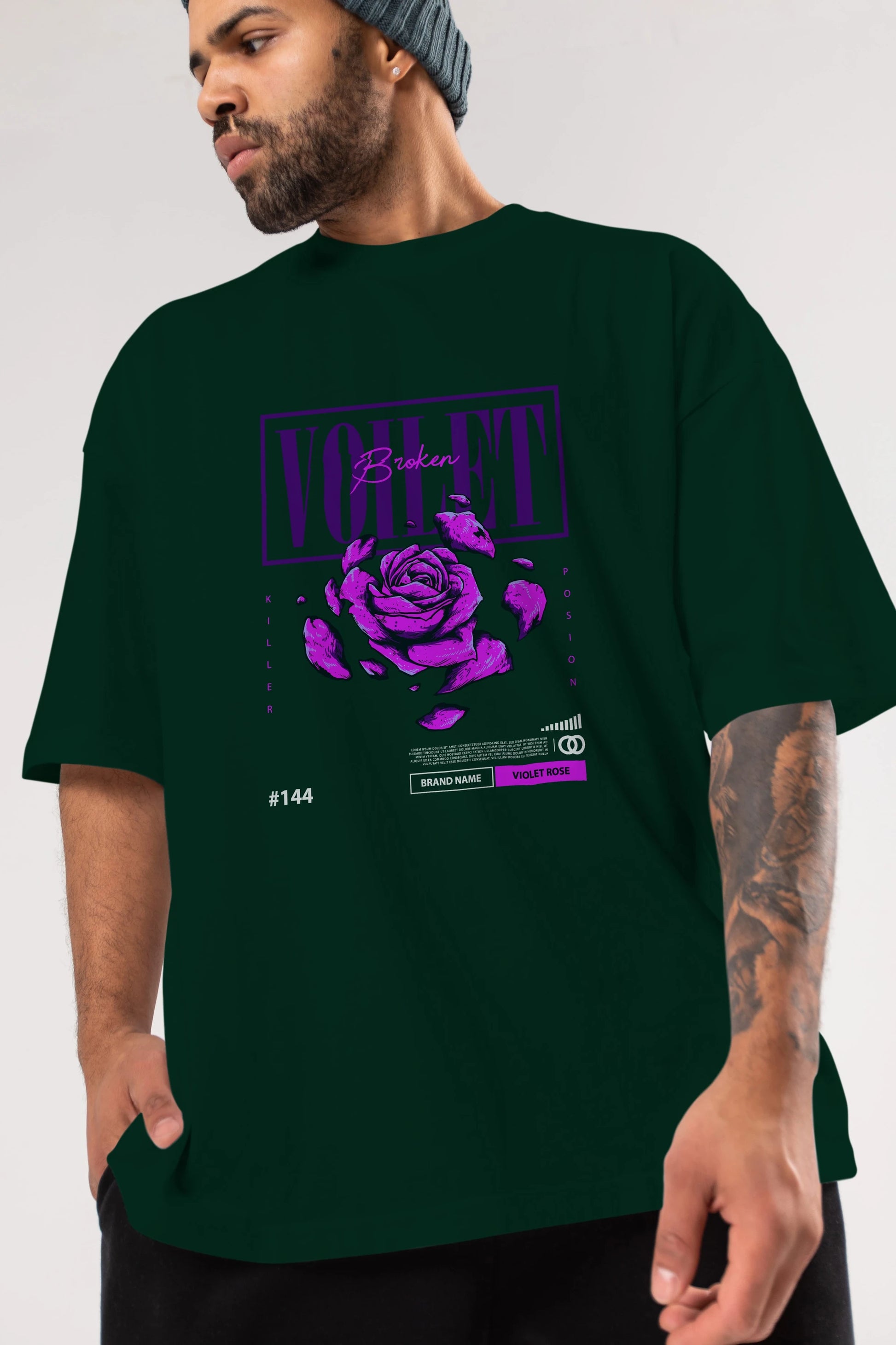 Voilet Broken Ön Baskılı Oversize t-shirt Erkek Kadın Unisex