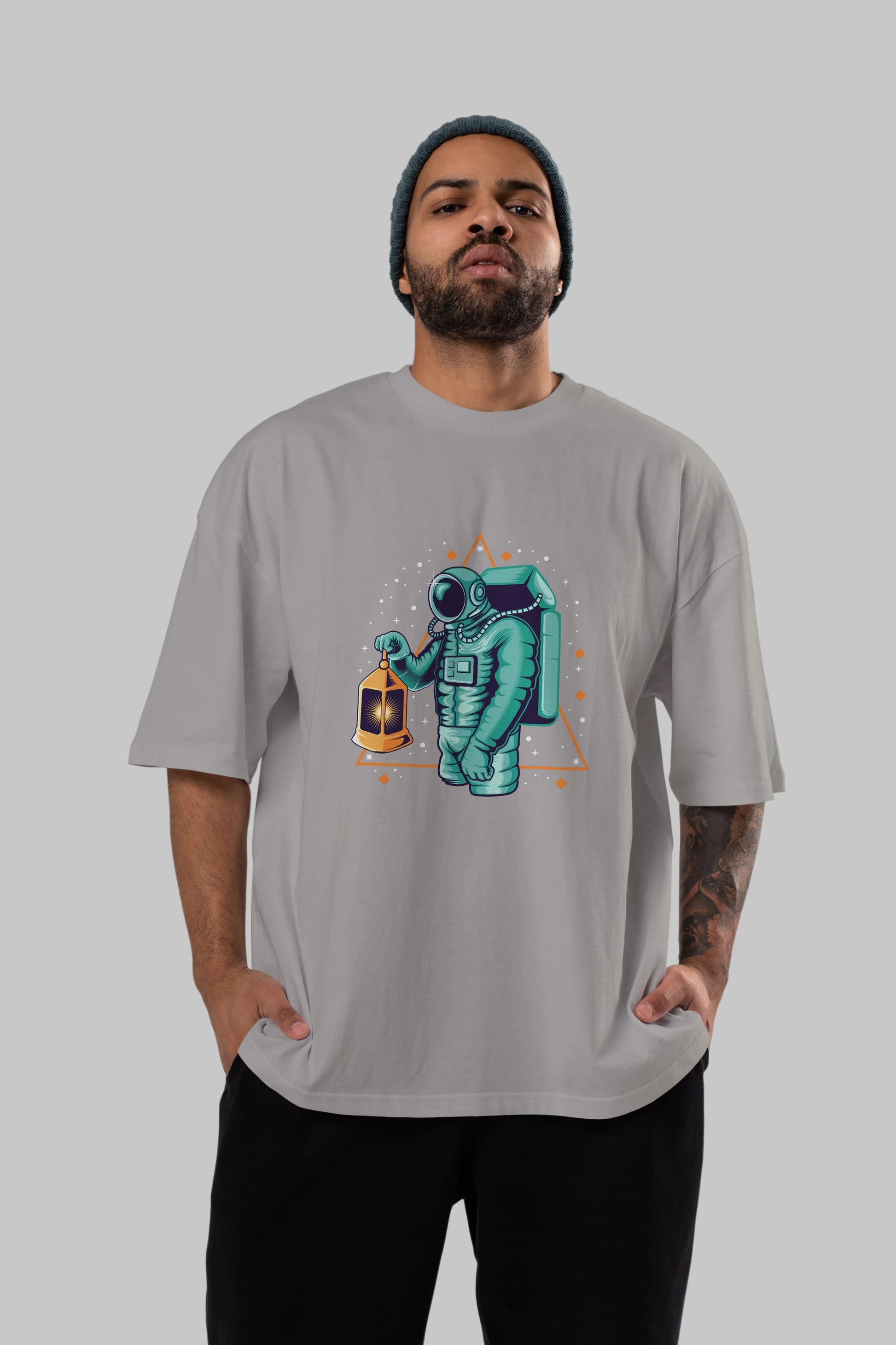 Astronaut Lantern Ön Baskılı Oversize t-shirt Erkek Kadın Unisex