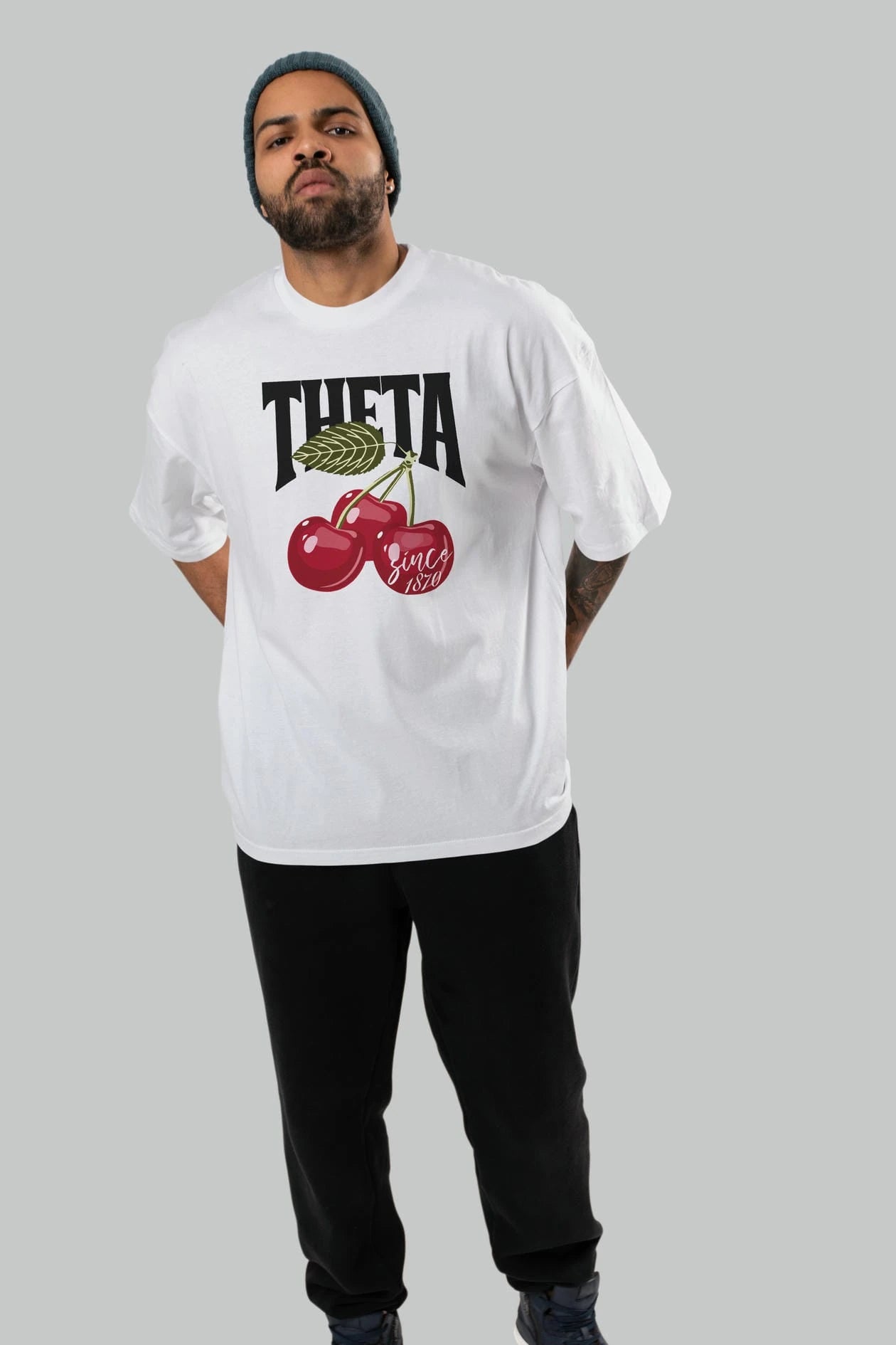 Theta Cherry Cherries Ön Baskılı Oversize t-shirt Erkek Kadın Pamuk Bisiklet Yaka tişort