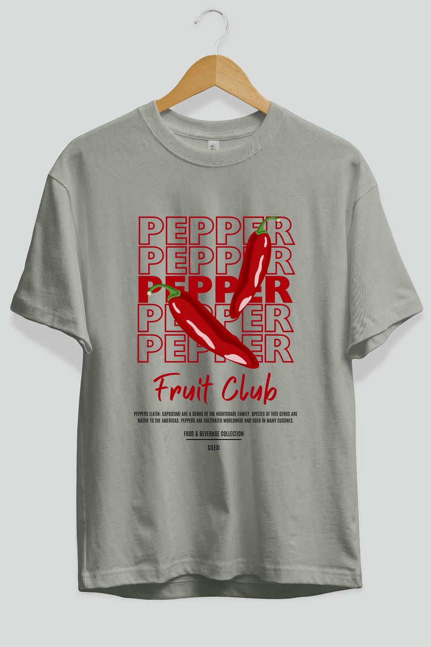 Pepper Ön Baskılı Oversize t-shirt Erkek Kadın Pamuk Bisiklet Yaka tişort
