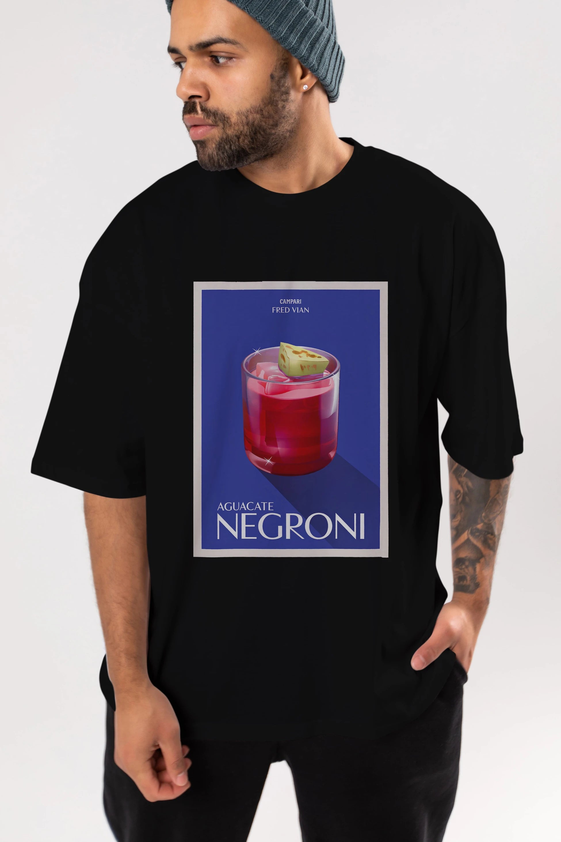 Aguacate Negroni Ön Baskılı Oversize t-shirt Erkek Kadın Unisex %100 Pamuk Bisiklet Yaka tişort