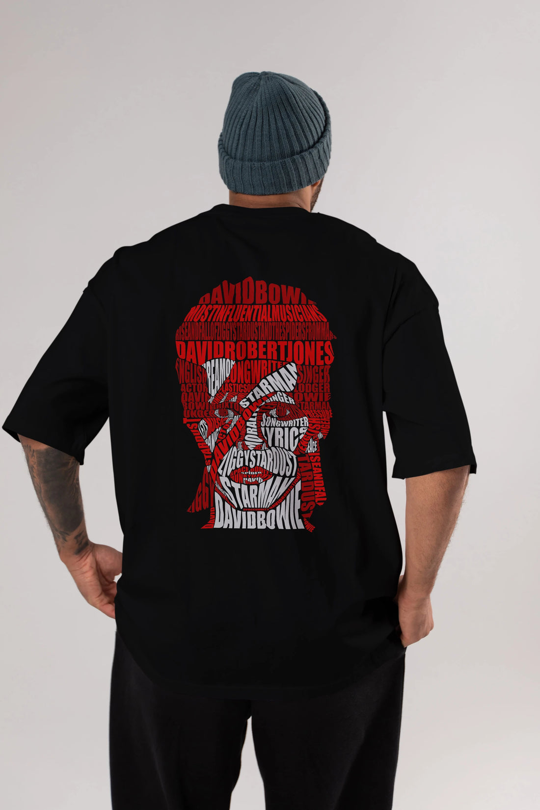 David Bowie Calligram Arka Baskılı Oversize t-shirt %100 pamuk Erkek Kadın Unisex