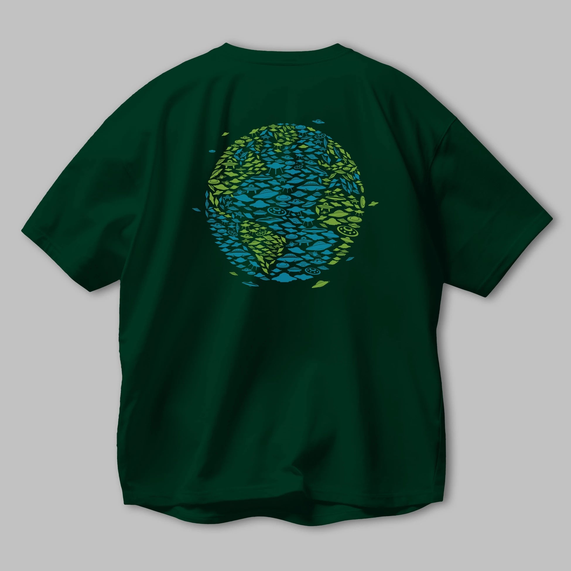 UFO Invasion Arka Baskılı Oversize t-shirt %100 pamuk Erkek Kadın Unisex