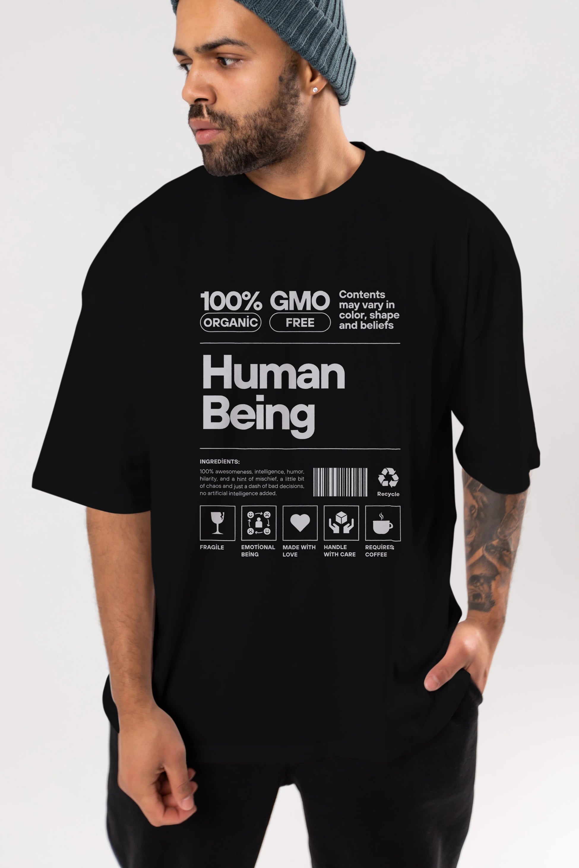 Human Being Ön Baskılı Oversize t-shirt Erkek Kadın Unisex