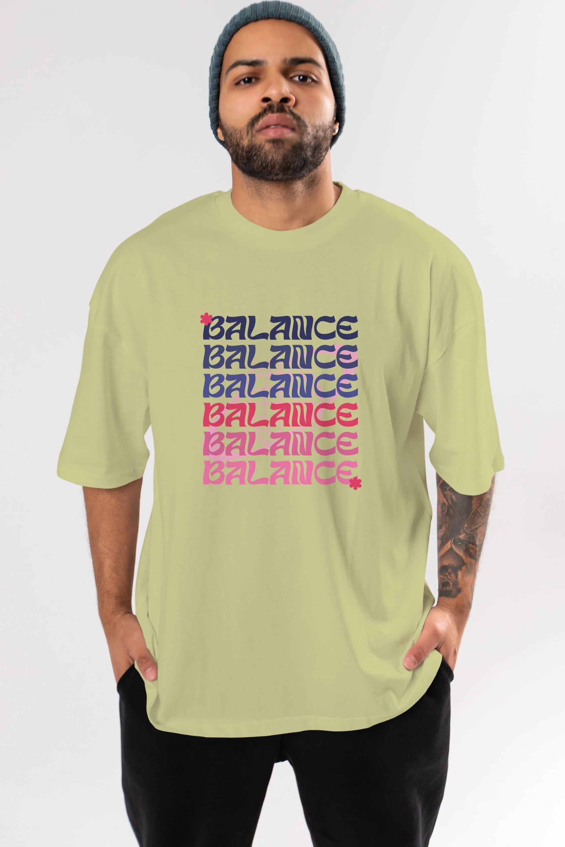 Balance Yazılı Ön Baskılı Oversize t-shirt Erkek Kadın Unisex