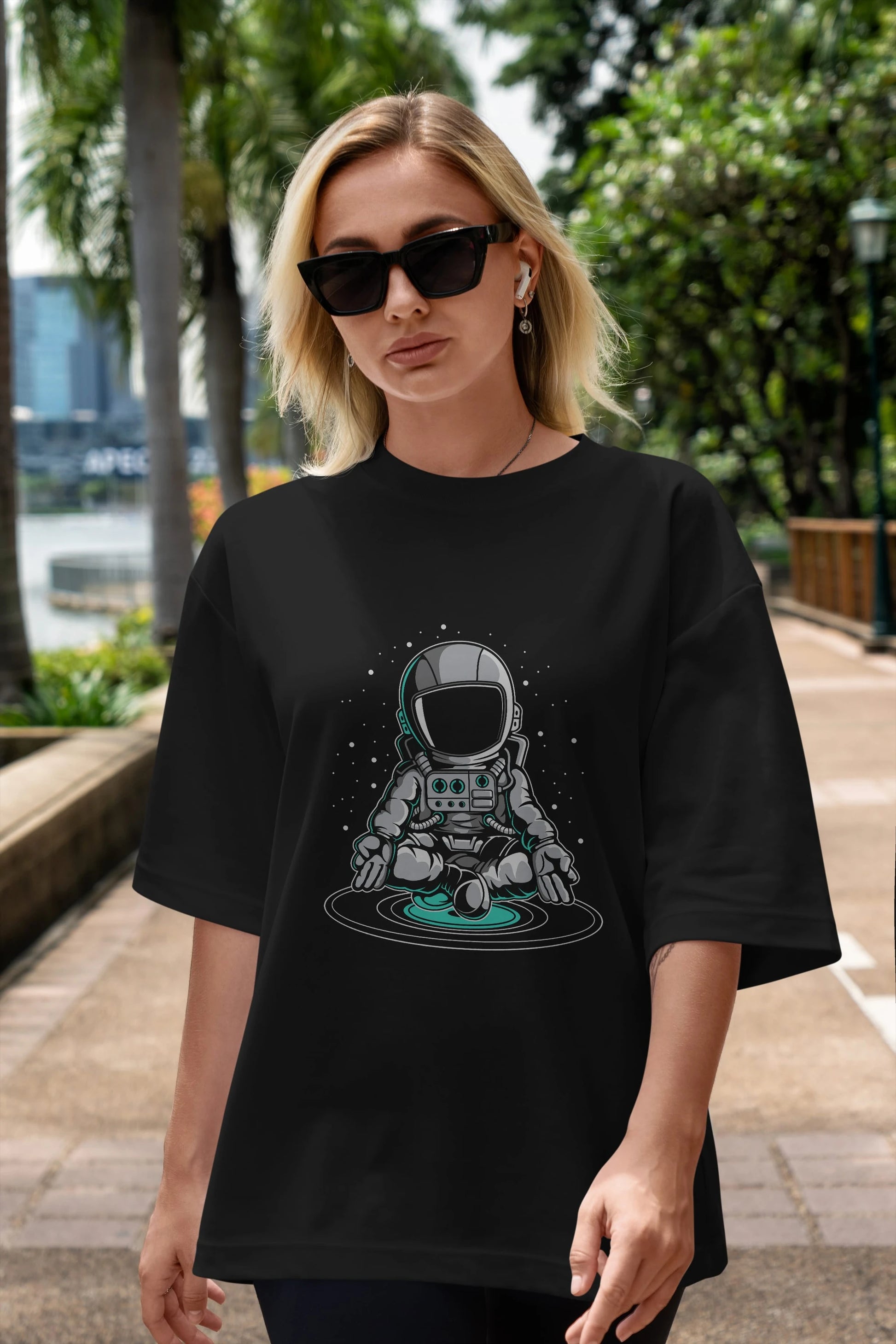 Astronaut Meditation Ön Baskılı Oversize t-shirt Erkek Kadın Unisex
