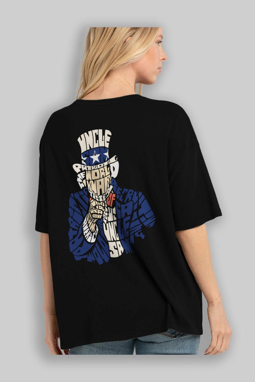 Uncle Sam Arka Baskılı Oversize t-shirt %100 pamuk Erkek Kadın Unisex
