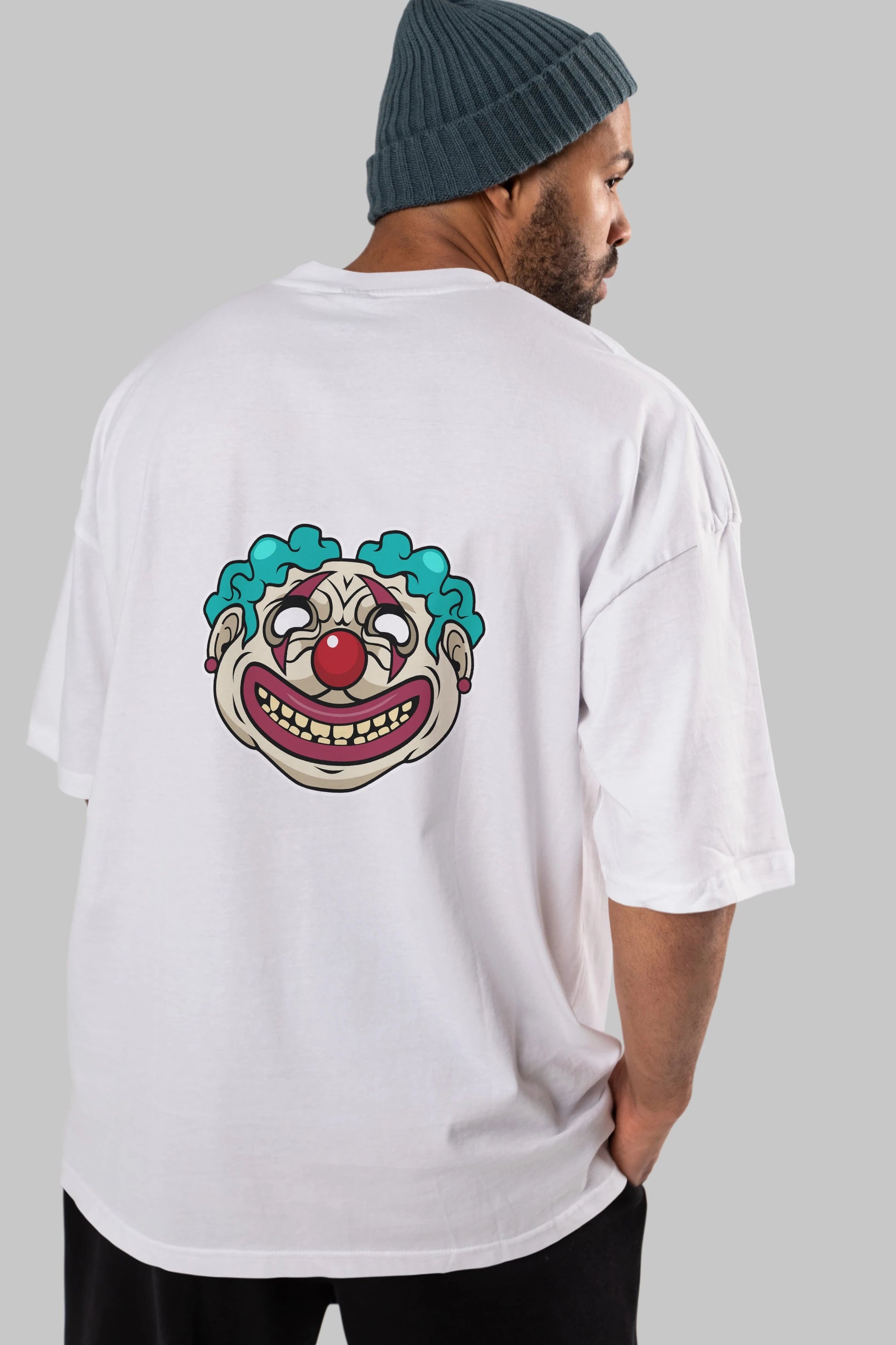 Clown Head Arka Baskılı Oversize t-shirt Erkek Kadın Unisex %100 Pamuk tişort
