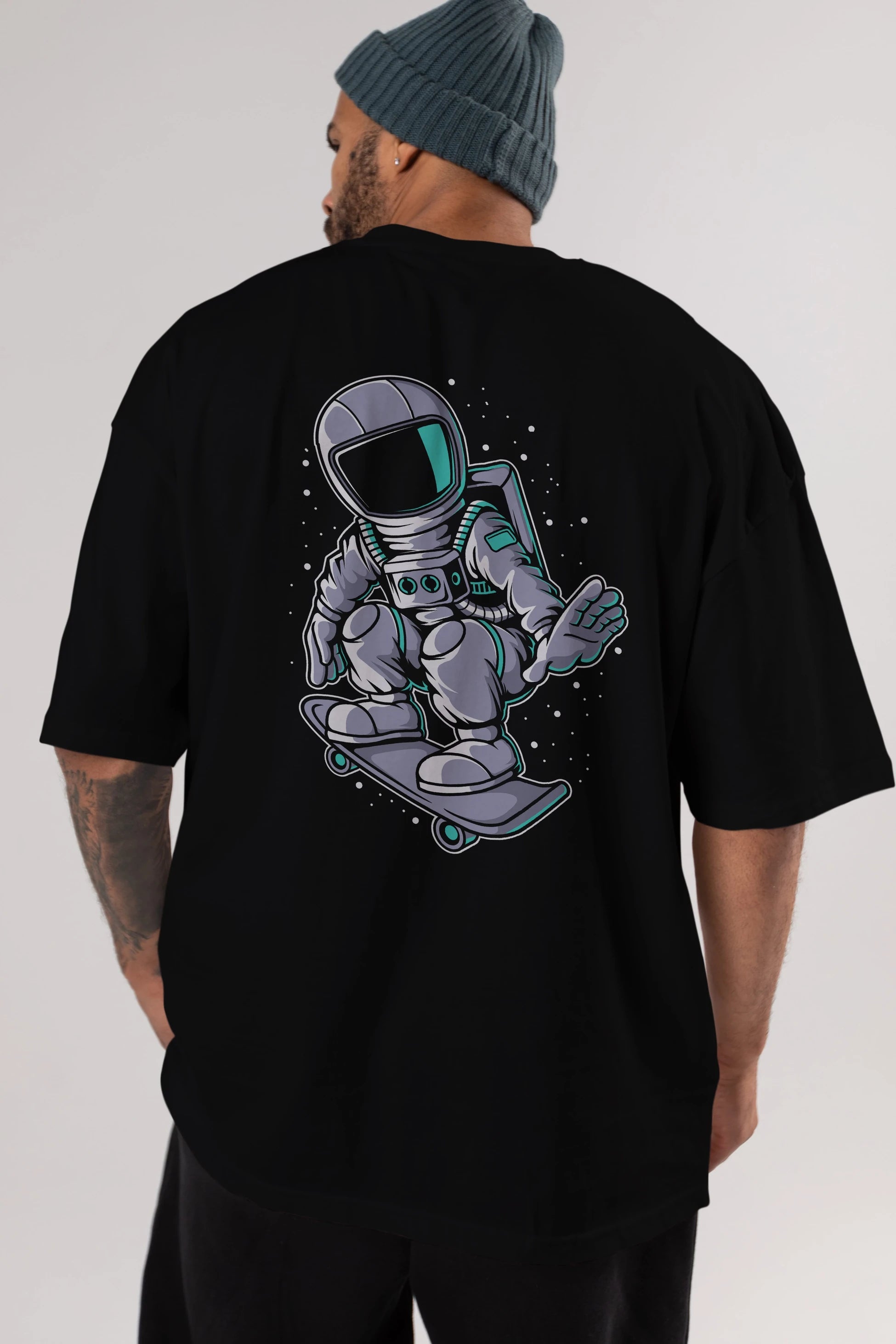 Astronaut Skater Arka Baskılı Oversize t-shirt Erkek Kadın Unisex