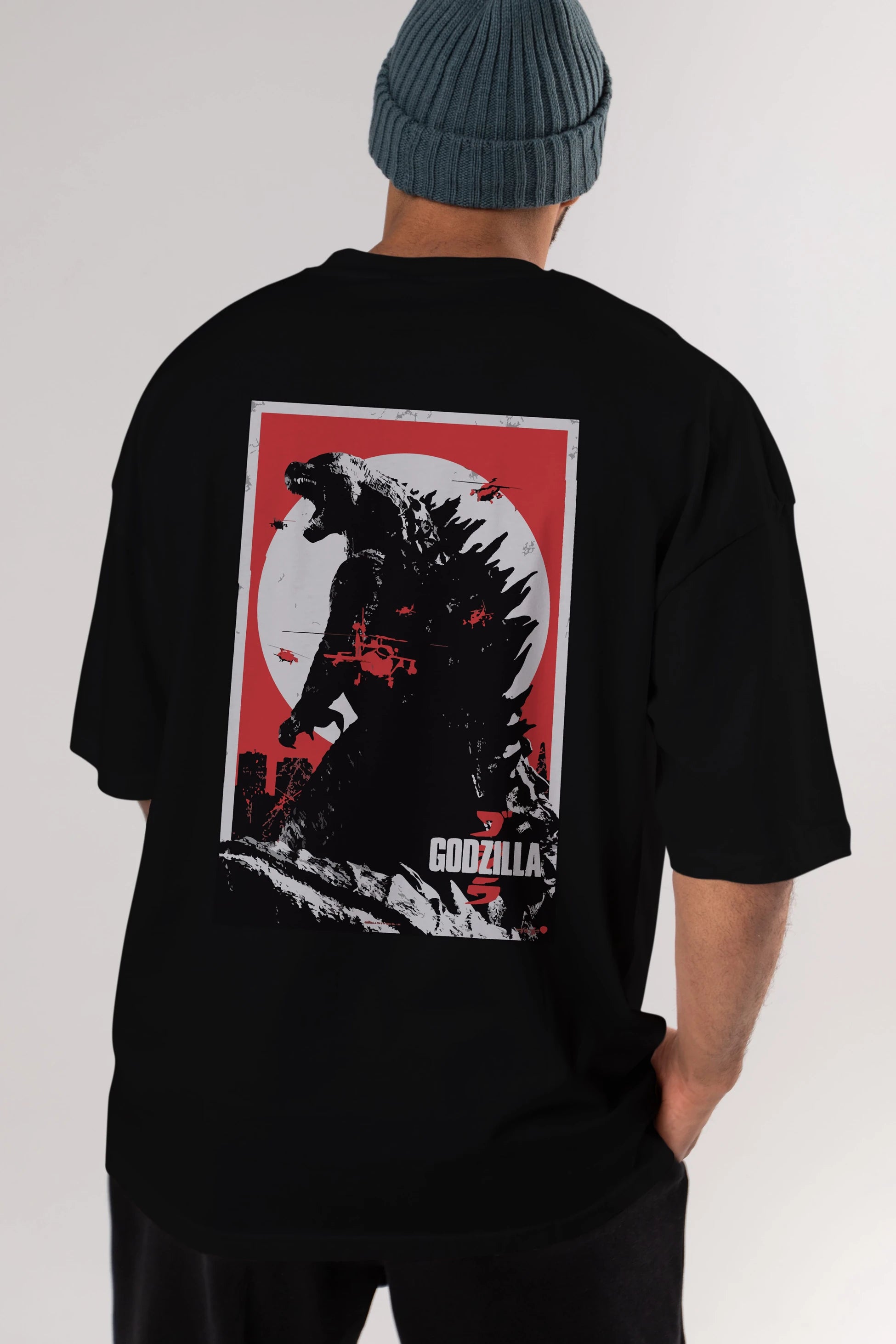 Godzilla (2) Arka Baskılı Oversize t-shirt Erkek Kadın Unisex %100 Pamuk Bisiklet Yaka tişort