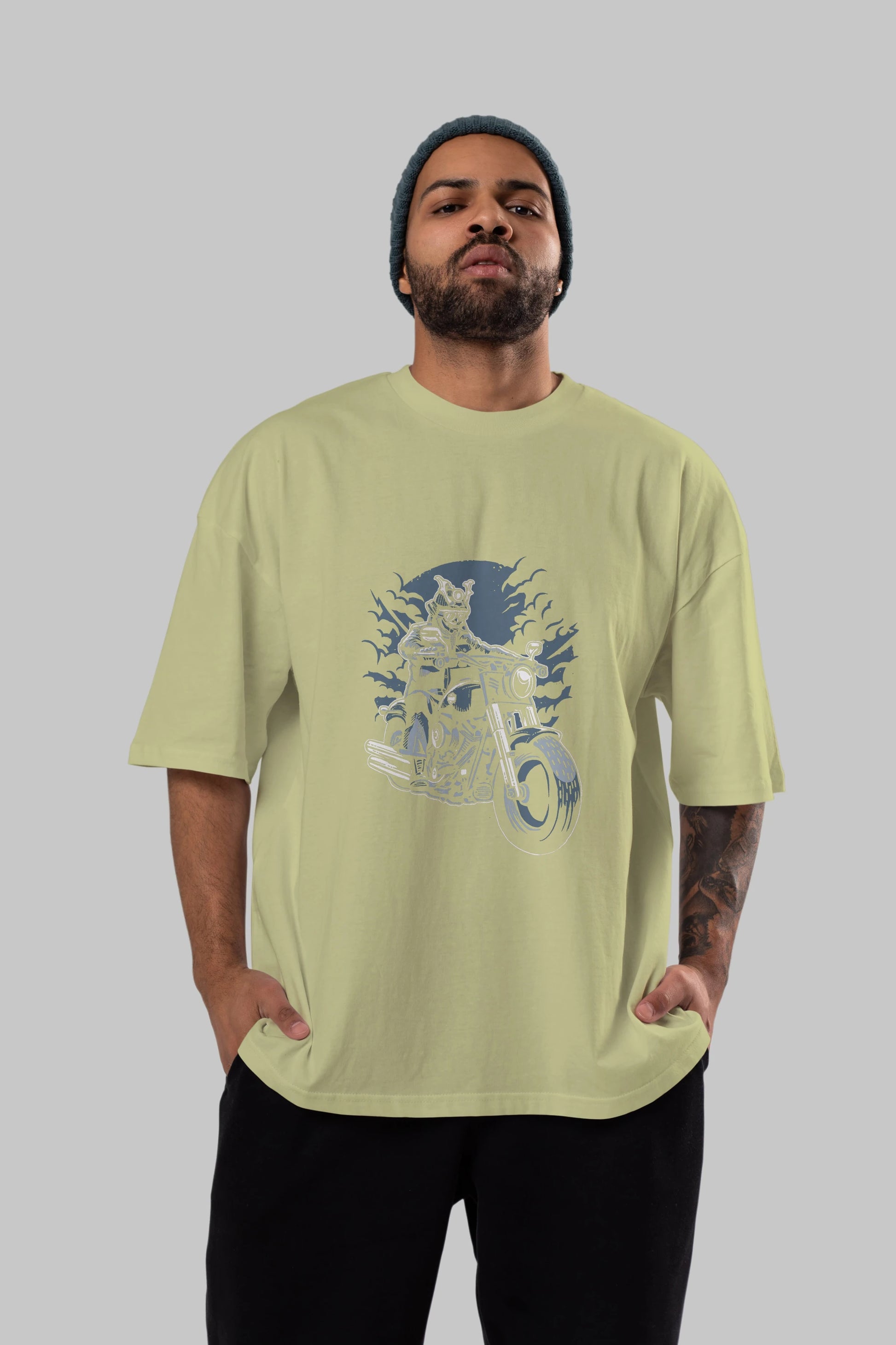 Samurai Ride Ön Baskılı Oversize t-shirt Erkek Kadın Unisex %100 Pamuk tişort