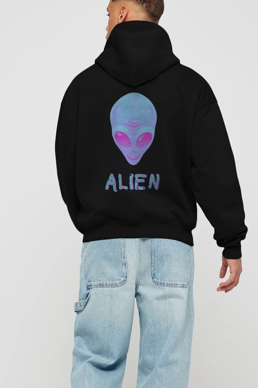 Alien Arka Baskılı Oversize Hoodie Kapüşonlu Sweatshirt Erkek Kadın Unisex