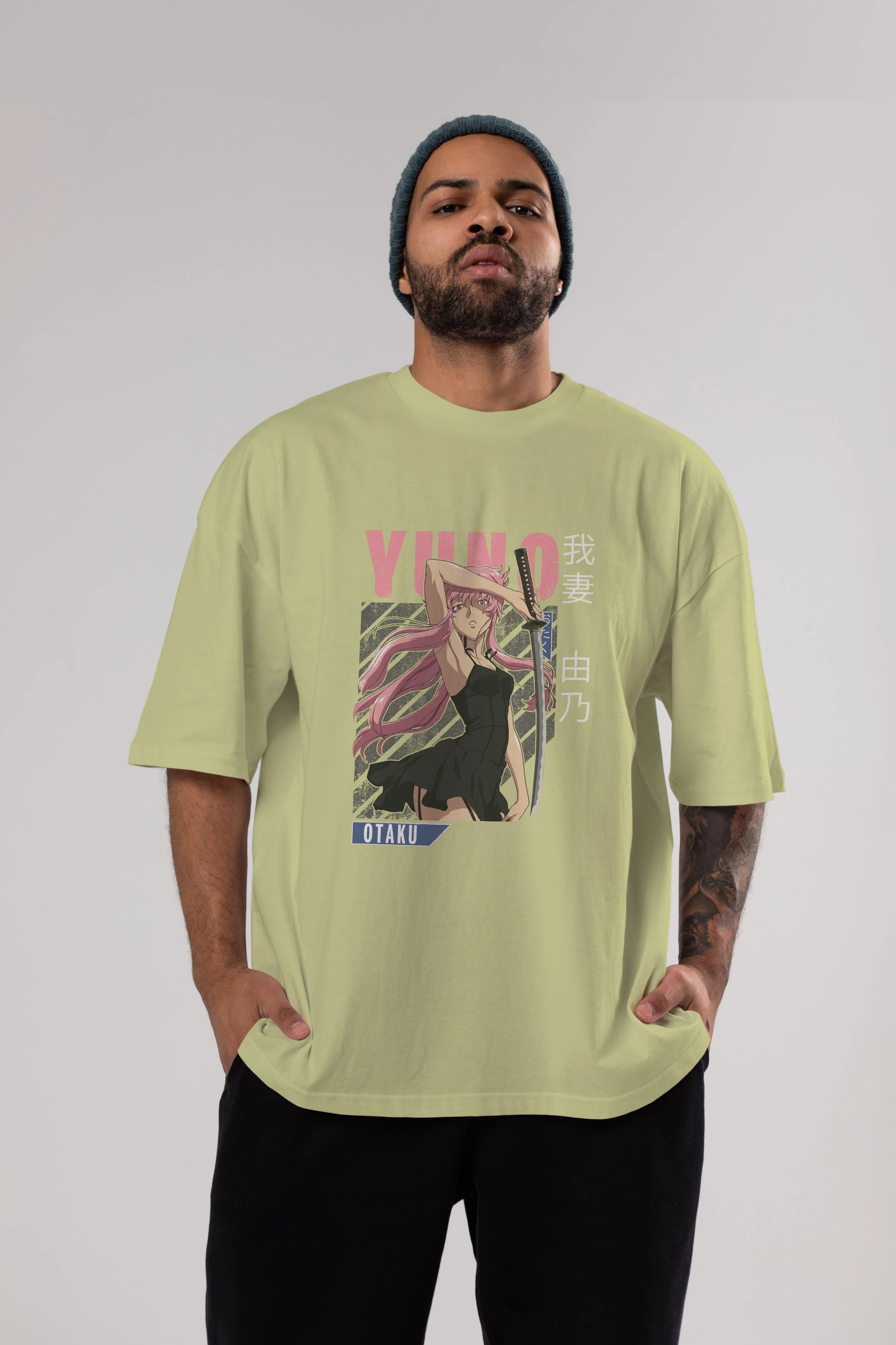 Yuno Gasai 5 Anime Ön Baskılı Oversize t-shirt %100 pamuk Erkek Kadın Unisex
