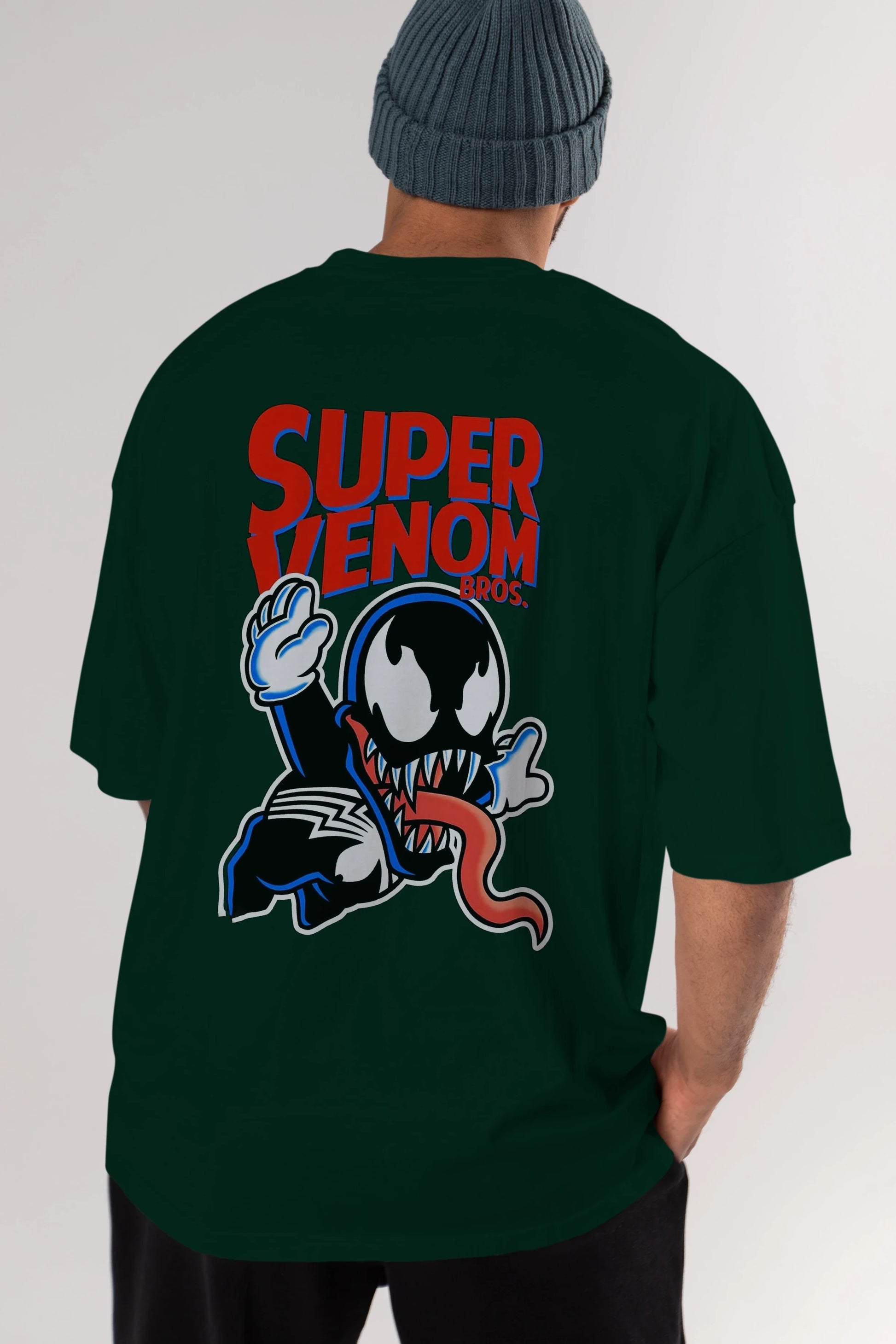 Super Venom Arka Baskılı Oversize t-shirt Erkek Kadın Unisex %100 Pamuk Bisiklet Yaka tişort
