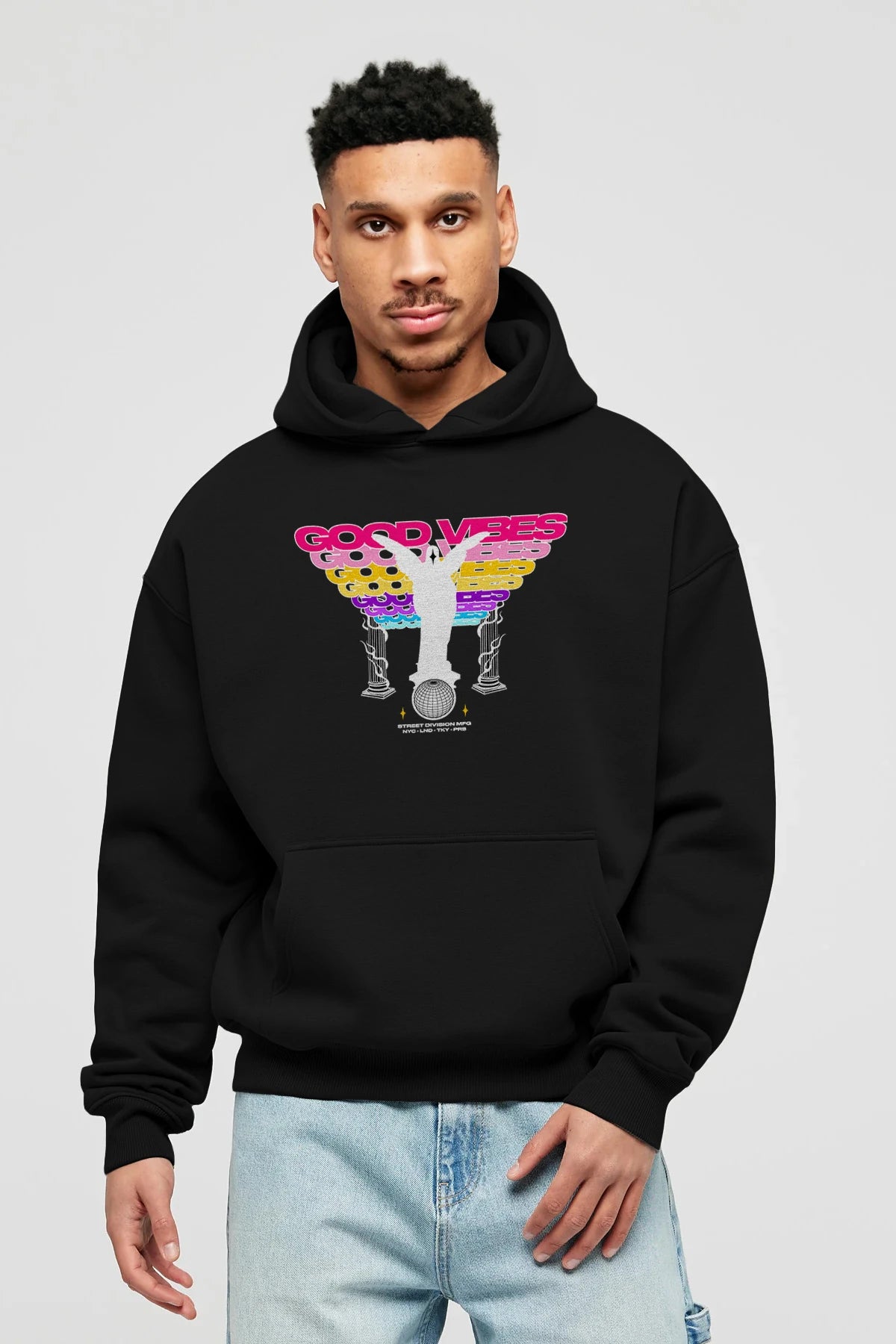 Good Vibes Ön Baskılı Hoodie Oversize Kapüşonlu Sweatshirt Erkek Kadın Unisex