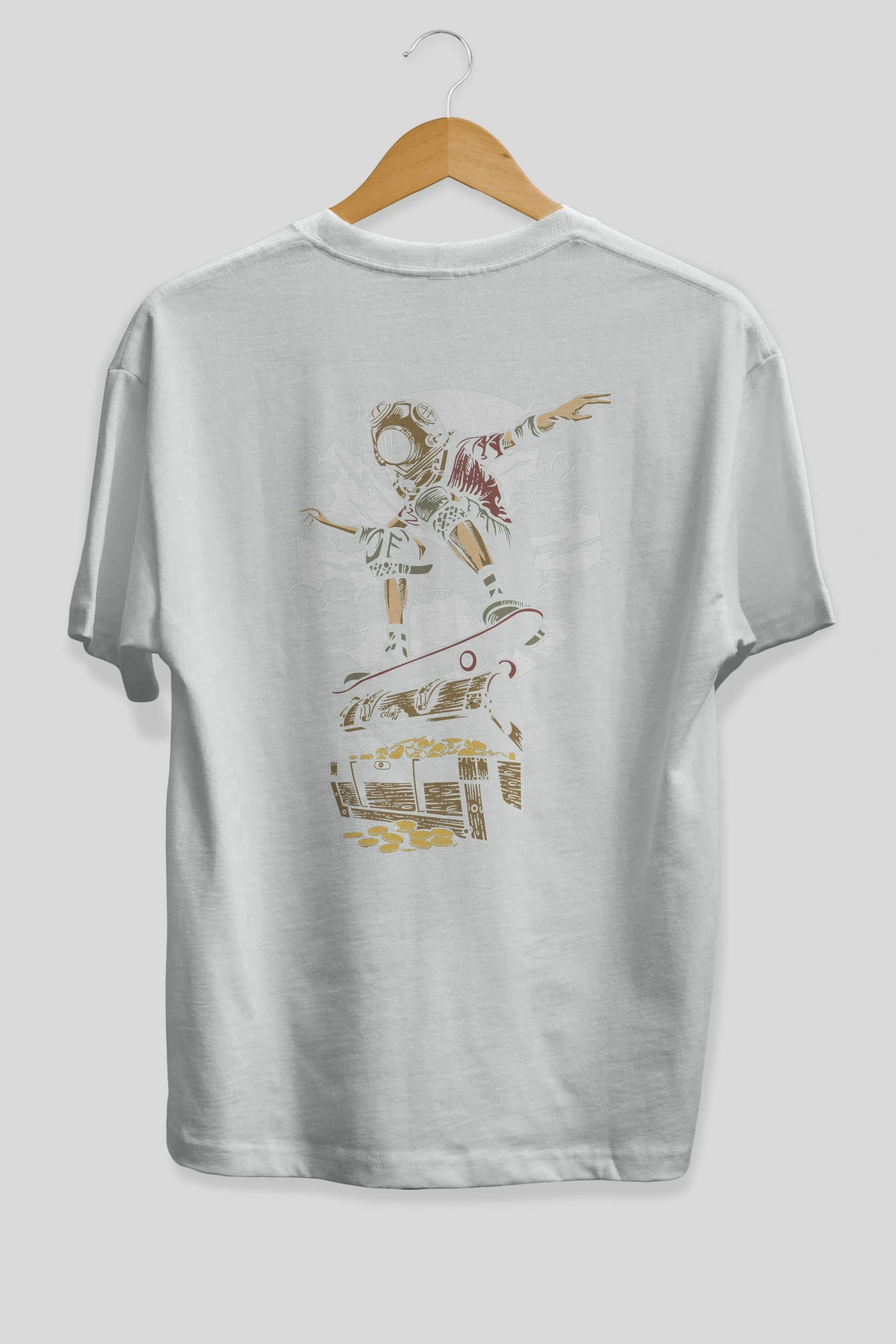 Diver Skater Treasure Arka Baskılı Oversize t-shirt Erkek Kadın Unisex %100 Pamuk
