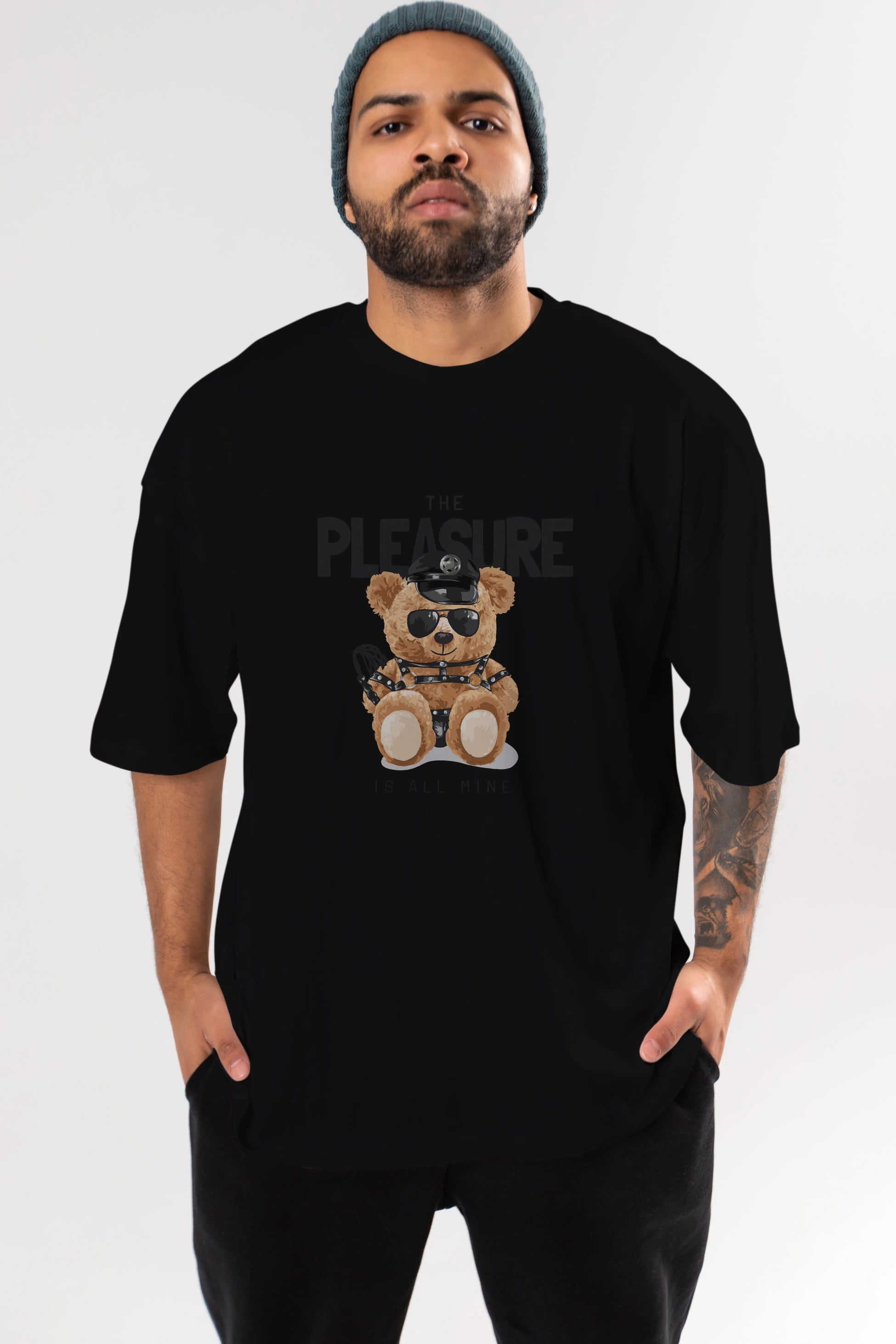 Teddy Bear The Pleasure Ön Baskılı Oversize t-shirt Erkek Kadın Unisex %100 Pamuk