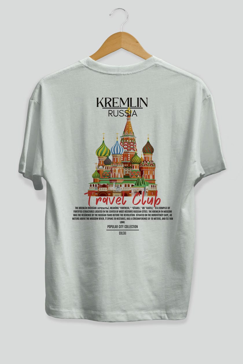 Kremlin Russia Arka Baskılı Oversize t-shirt Erkek Kadın Pamuk Bisiklet Yaka tişort