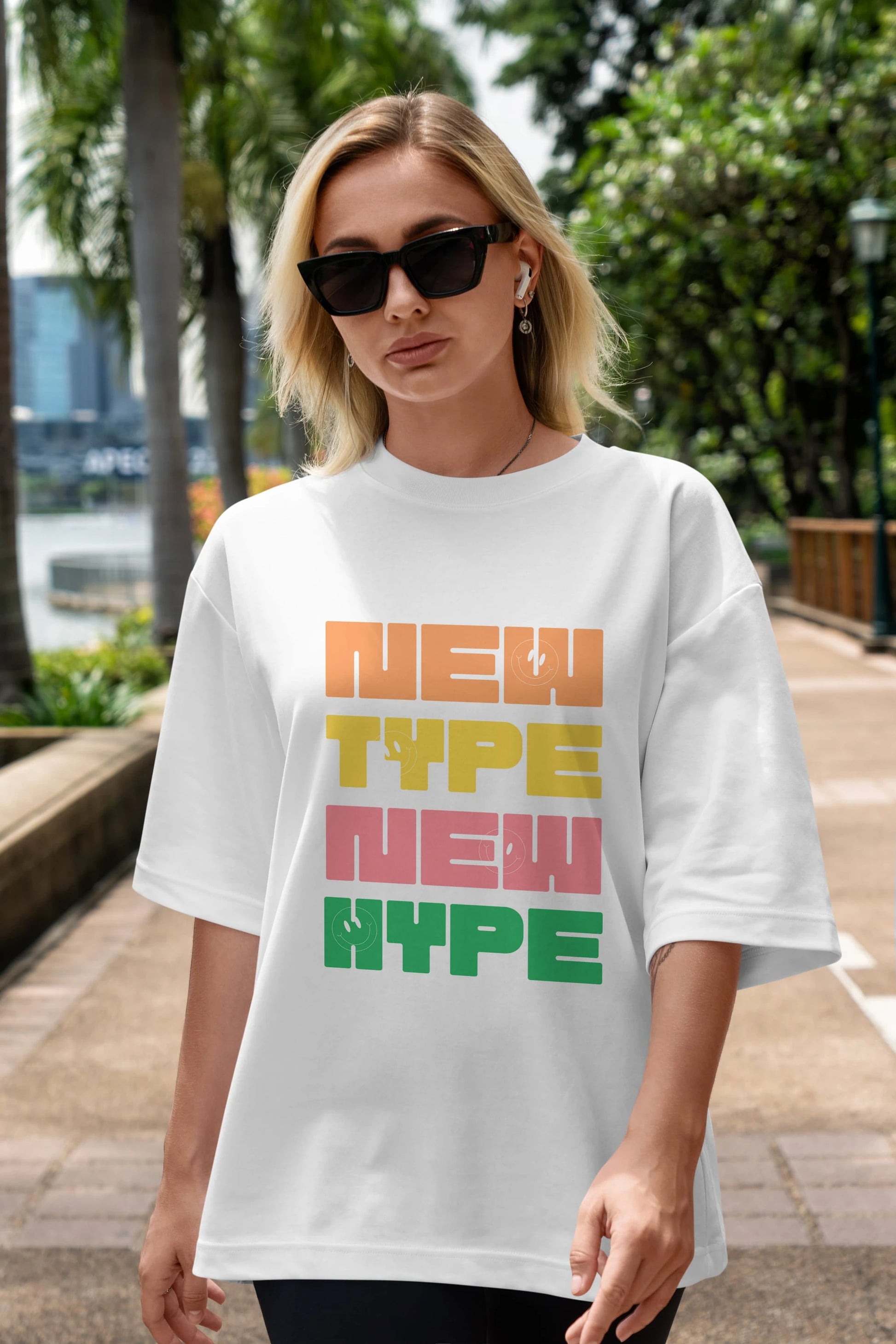 New Type New Hype Yazılı Ön Baskılı Oversize t-shirt Erkek Kadın Unisex