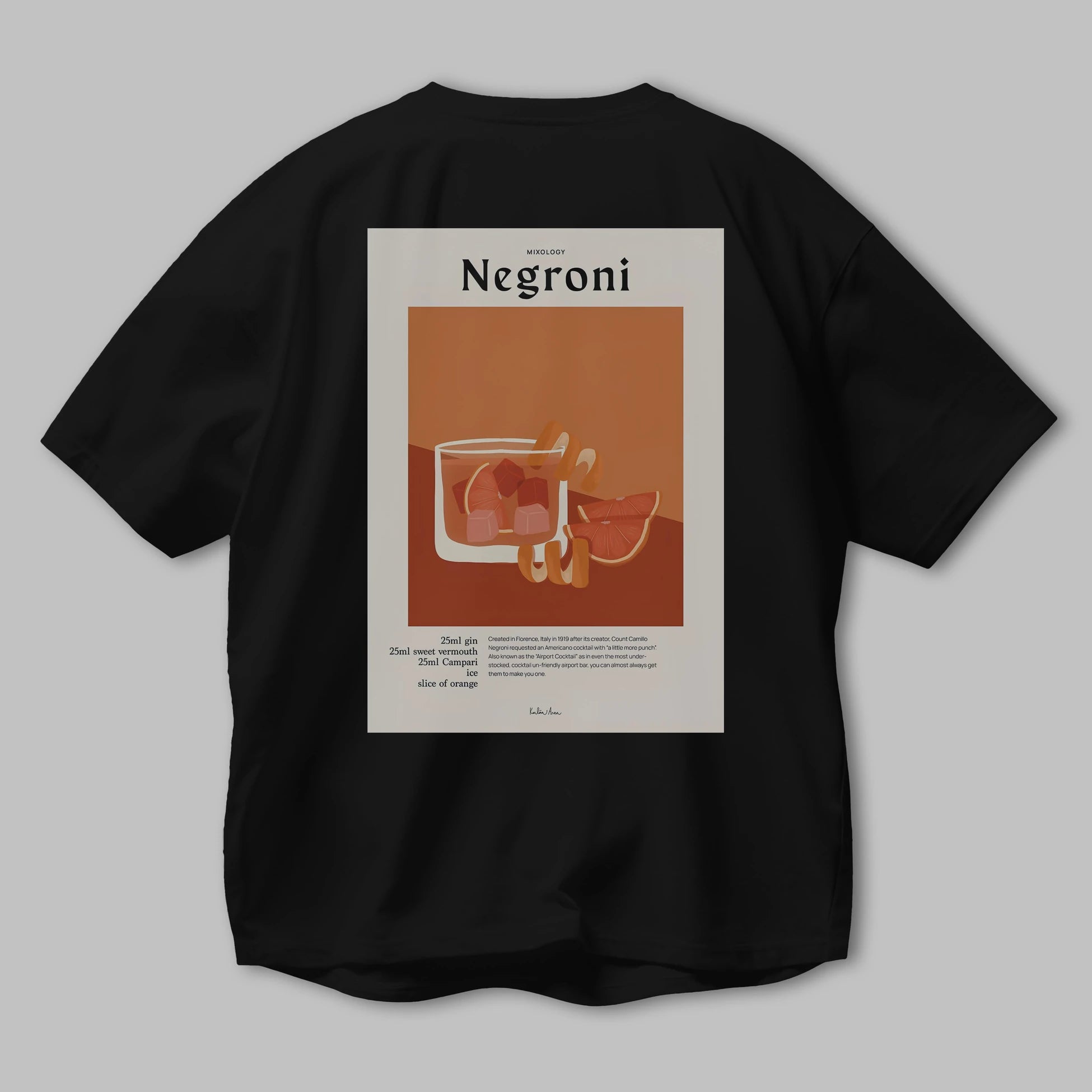 Mixology Negroni Arka Baskılı Oversize t-shirt Erkek Kadın Unisex %100 Pamuk Bisiklet Yaka tişort